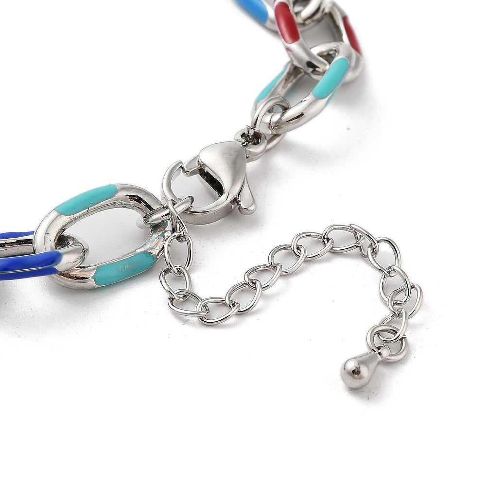 Enamel Cable Chain Bracelet 7" - Super Fun! - 9mm - 1 Bracelet- N127