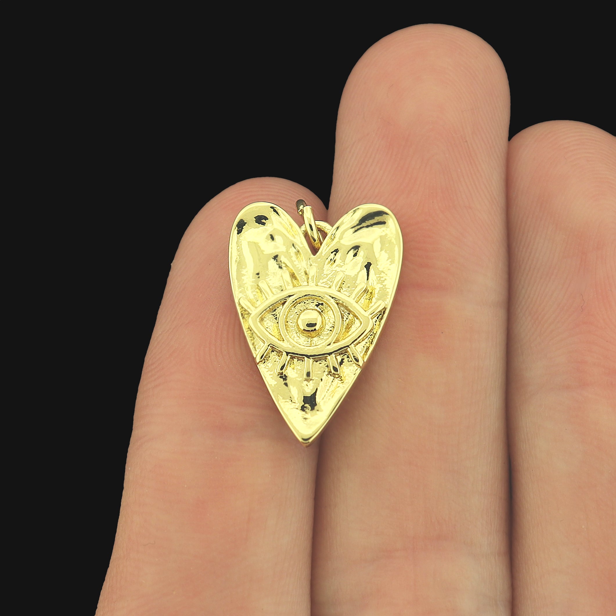 Evil Eye Heart Gold Tone Brass Charm - BR060