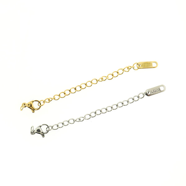 Stainless Steel Extender Chain With Lobster Clasp and Cord Ends - 58mm x 3mm - 2 Pieces - Choose Your Tone