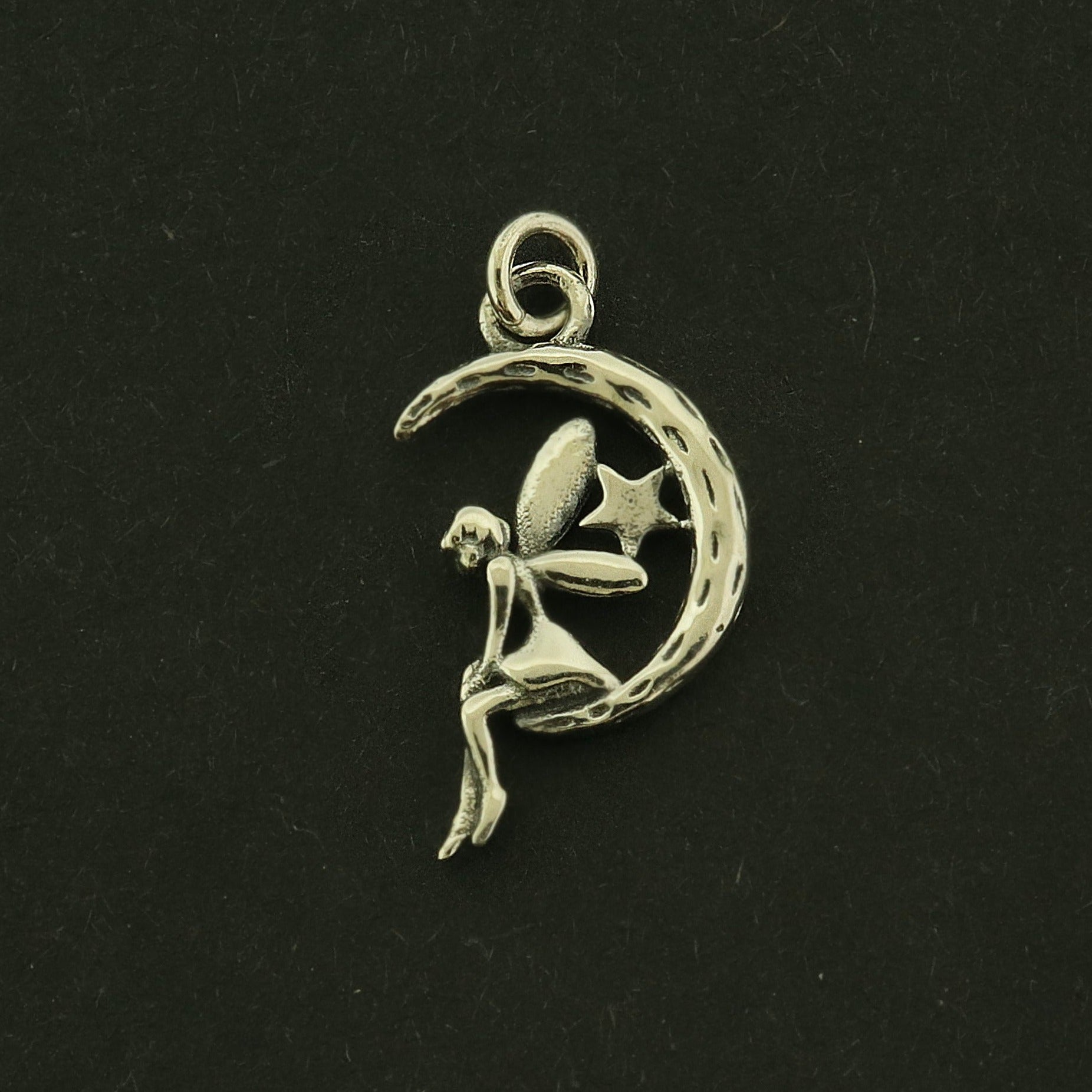 Fairy Sterling Silver Charm - Fairy Moon Pendant - ST010
