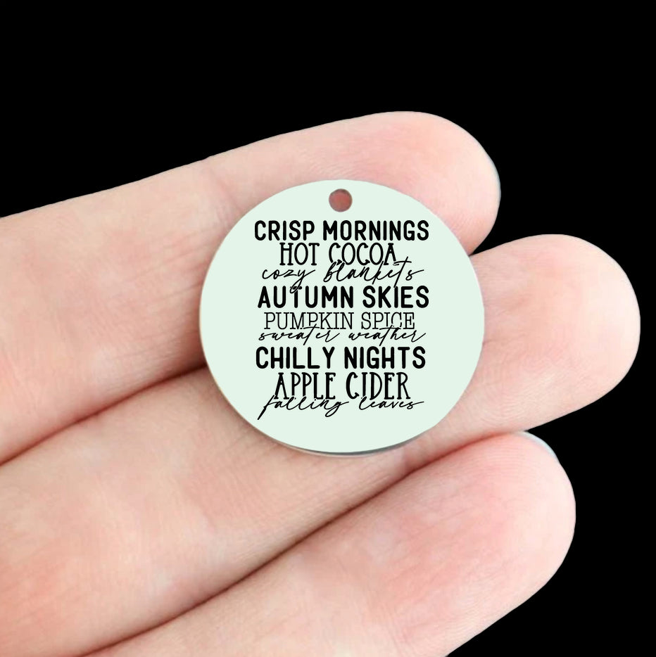 Fall Autumn Favorites Stainless Steel 25mm Round Charms