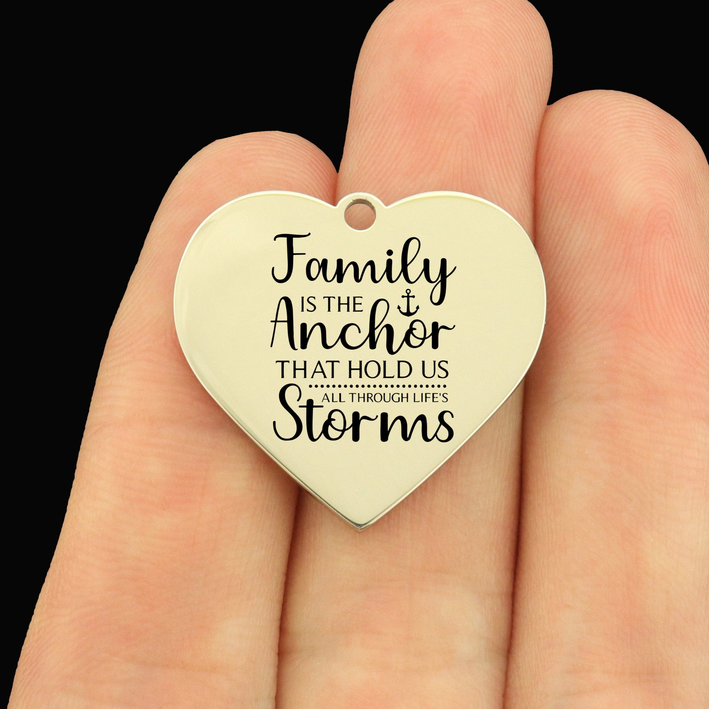 Family Stainless Steel Large Heart Charms - Family is the Anchor