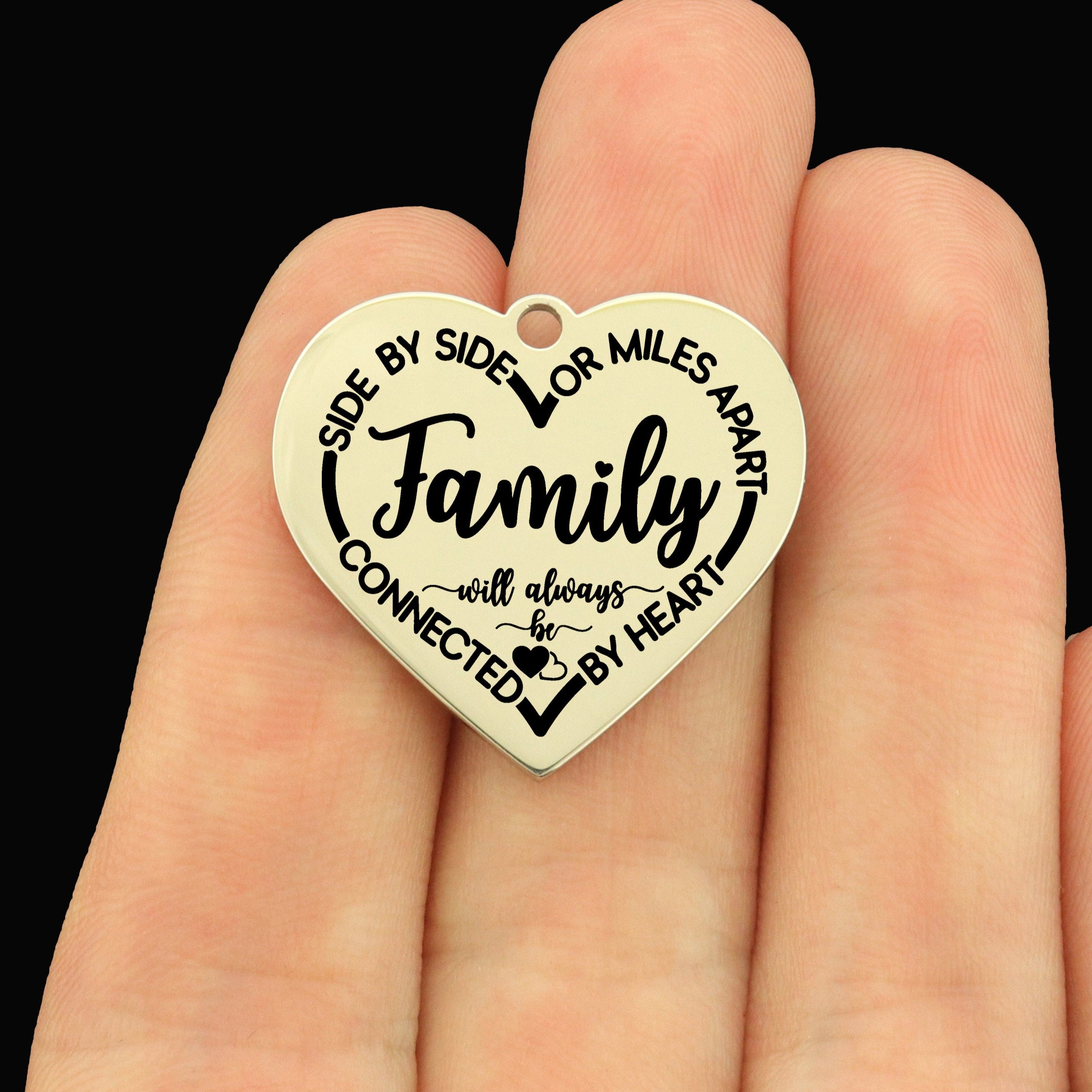 Family Stainless Steel Large Heart Charms - Side by Side or Miles Apart Connected by the Heart