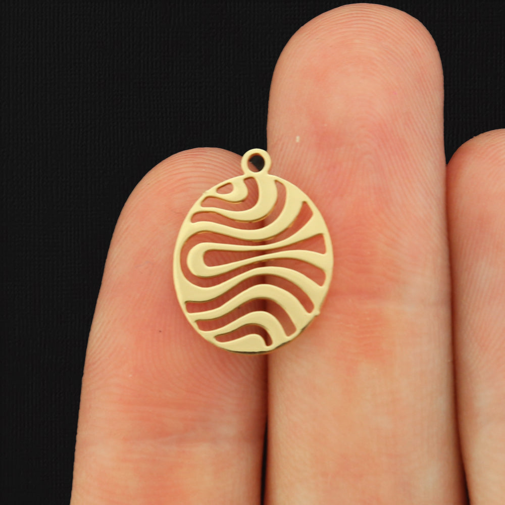 Filigree Hollow Oval Plated Brass Charms - Choose Your Tone