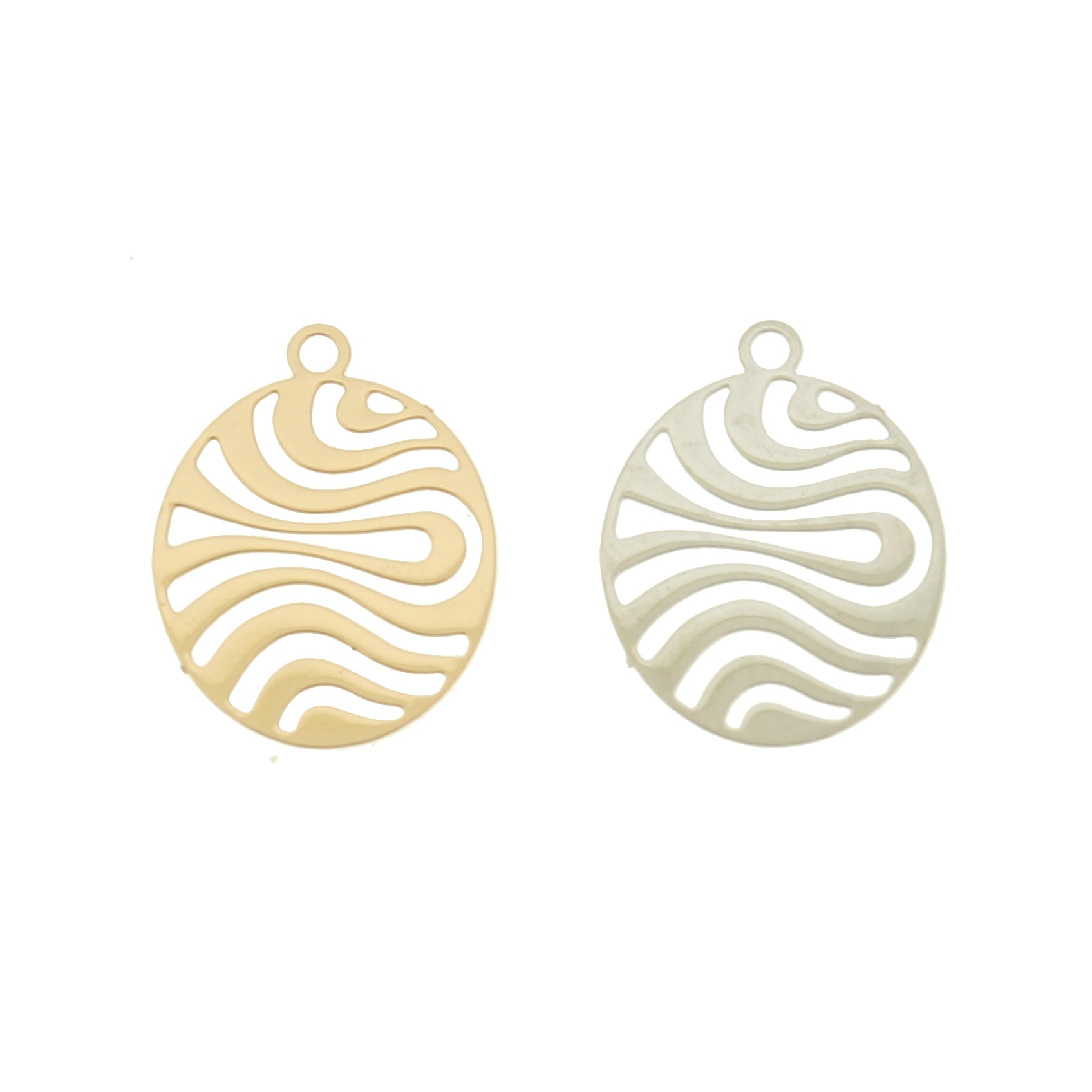 Filigree Hollow Oval Plated Brass Charms - Choose Your Tone