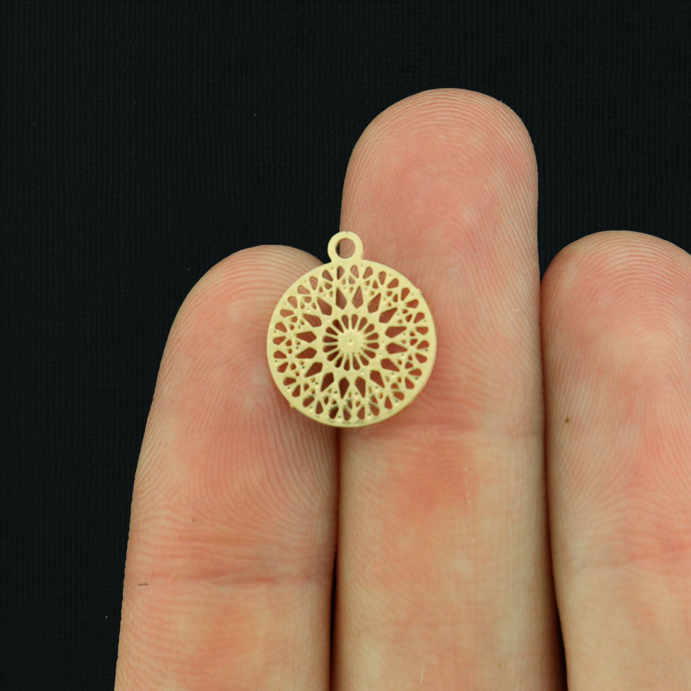 Filigree Mandala Round Plated Brass Charms - Choose Your Tone
