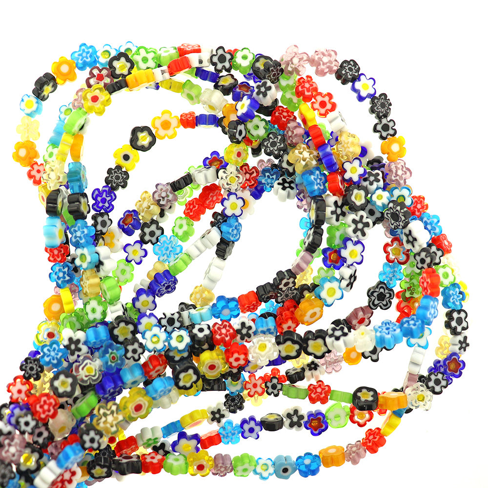 Flower Glass Beads 8mm - Assorted Floral Millefiori - 1 Strand 50 Beads - BD2619