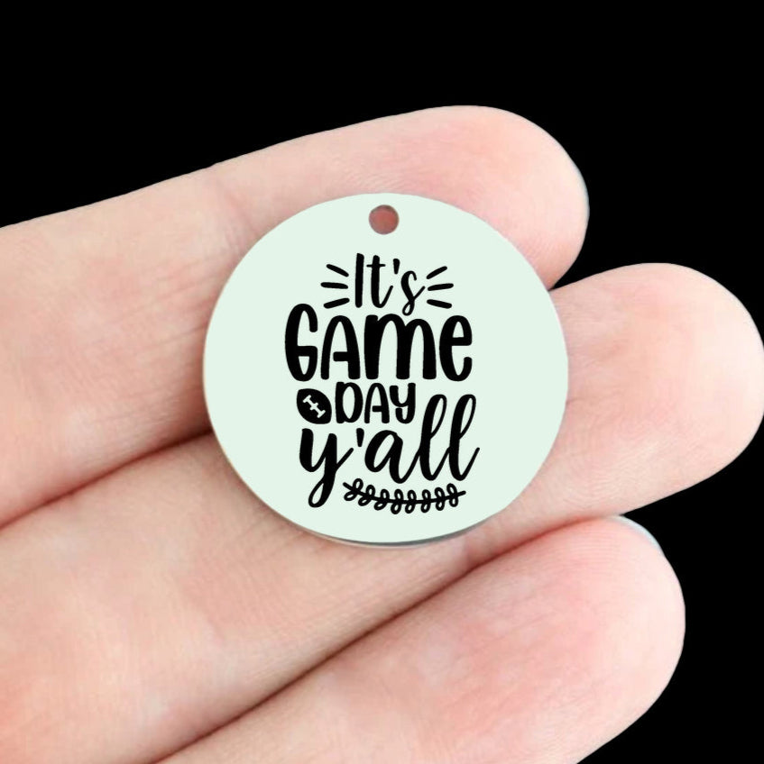 Football Stainless Steel 25mm Round Charms - It's Game Day Y'all