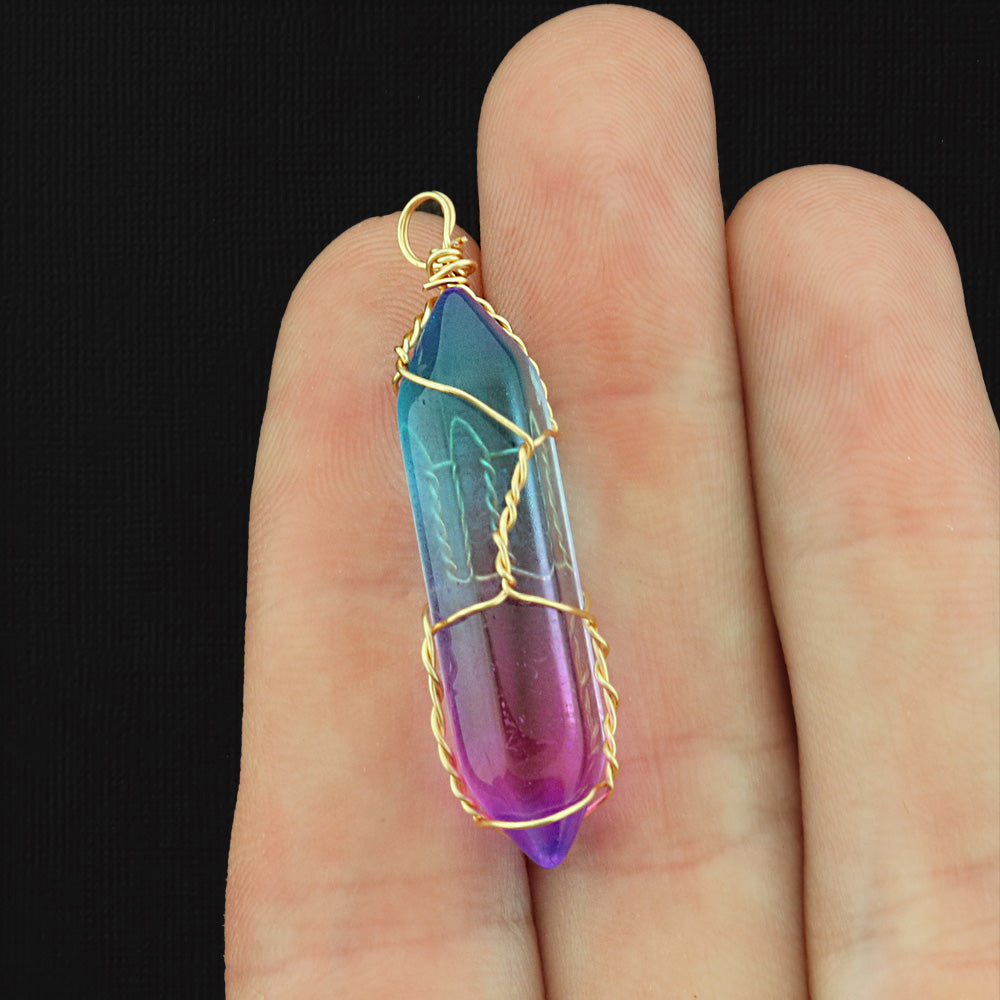 Glass Bullet Gold Tone Copper Wrapped Pendant - Z013