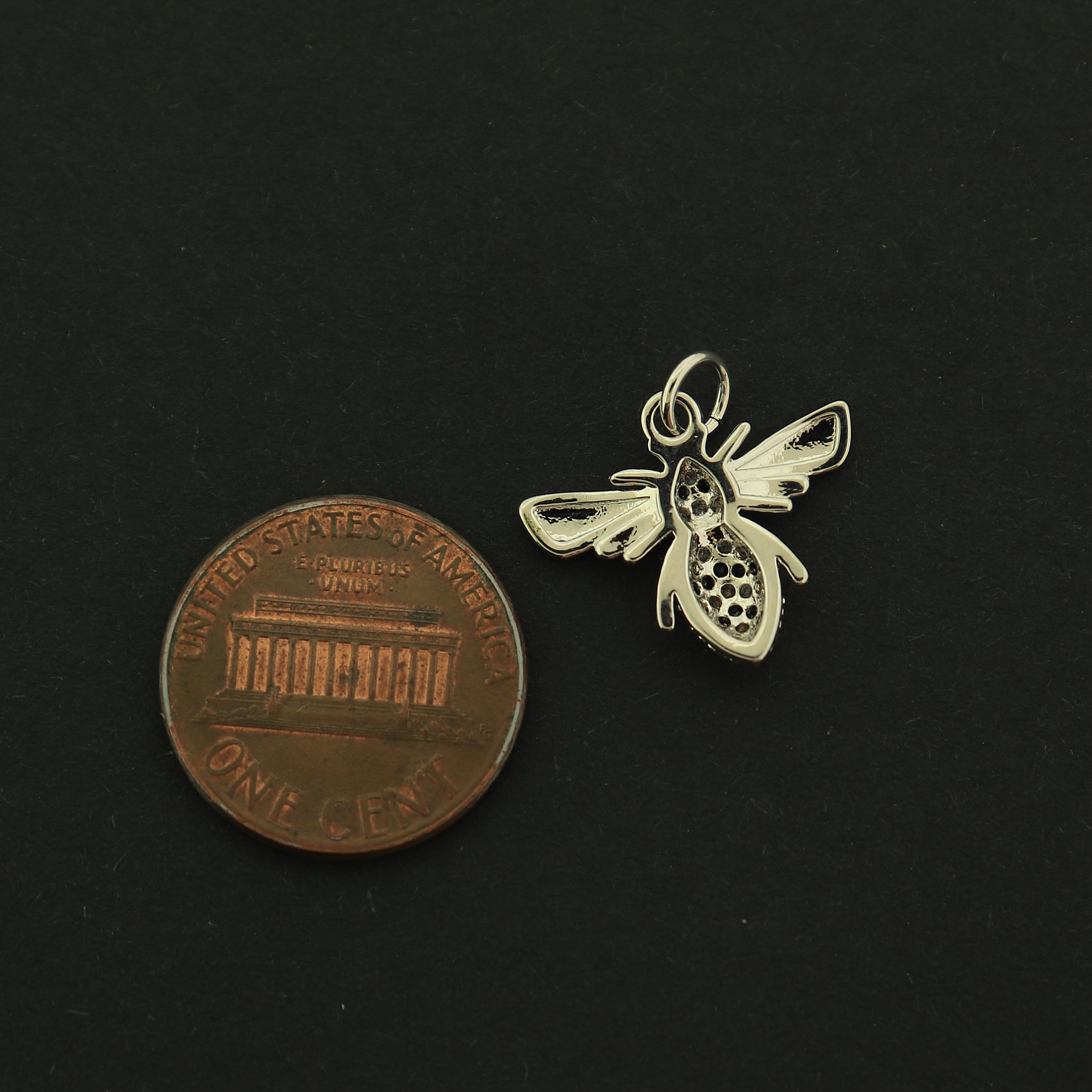 Gold Bee Charm - Honeybee Pendant - White Gold Plated - GLD506