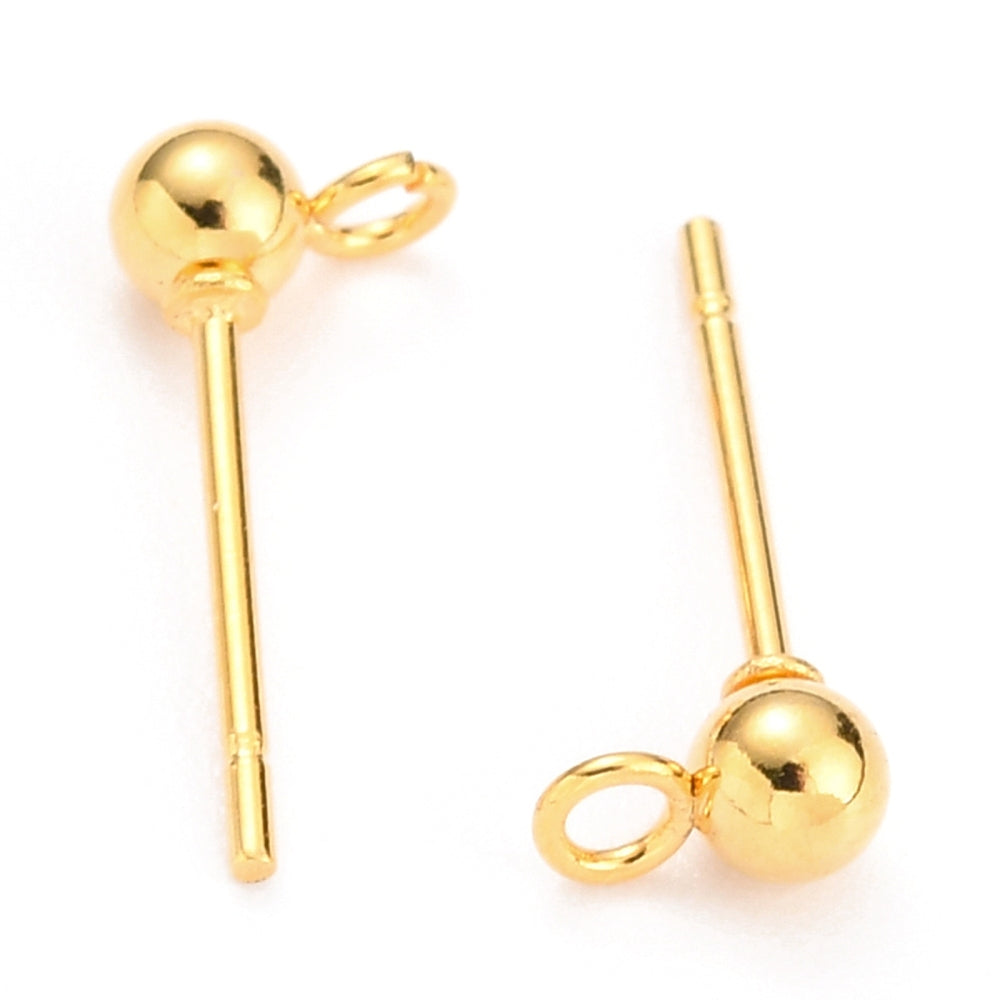 20 Stainless Ball Post Earrings with Front Facing Loop - Choose Your Size & Tone!