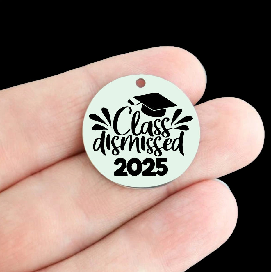 Graduation Stainless Steel 25mm Round Charms - BFS009-8544