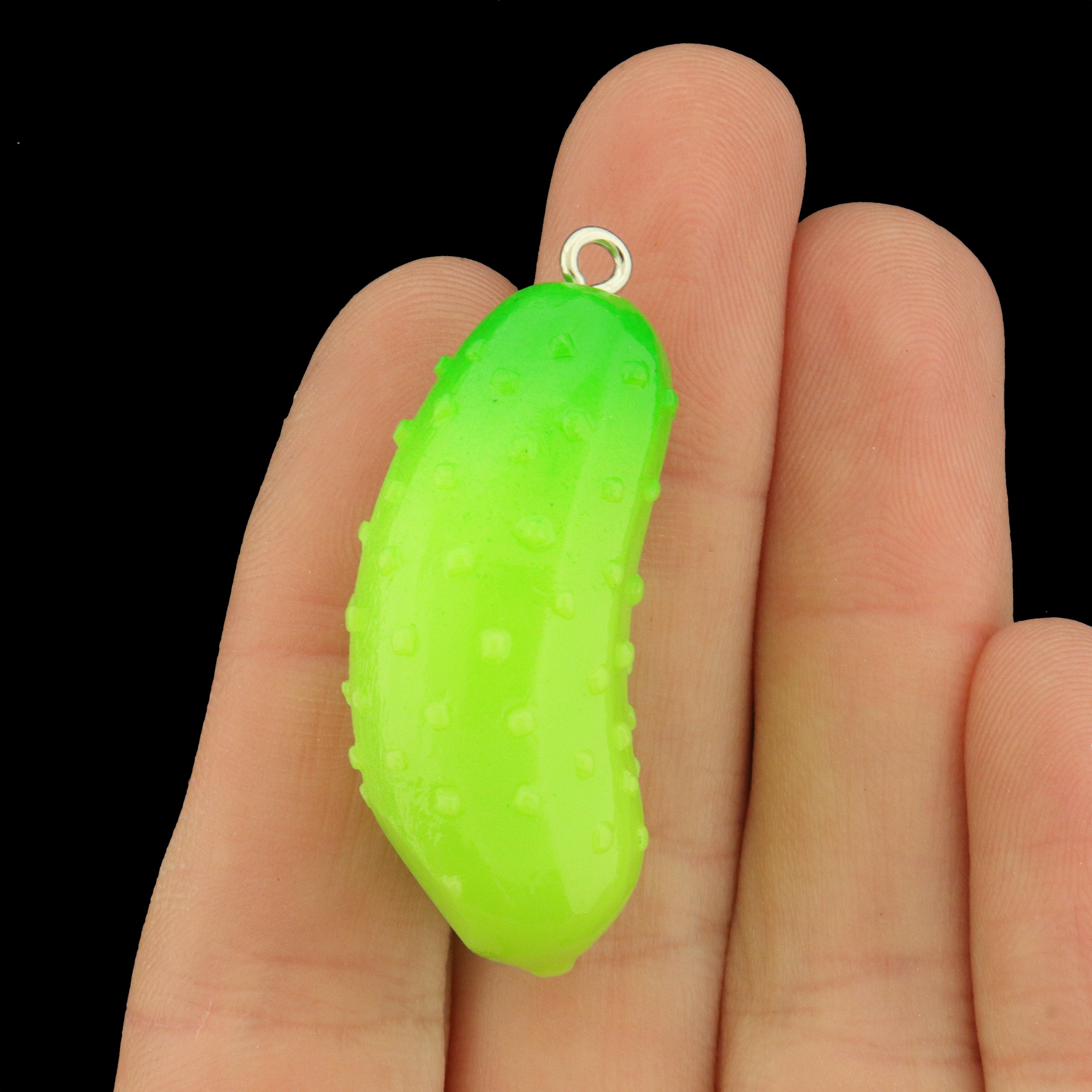 Green Pickle Resin Charms with Loop - Cuccumber - K034