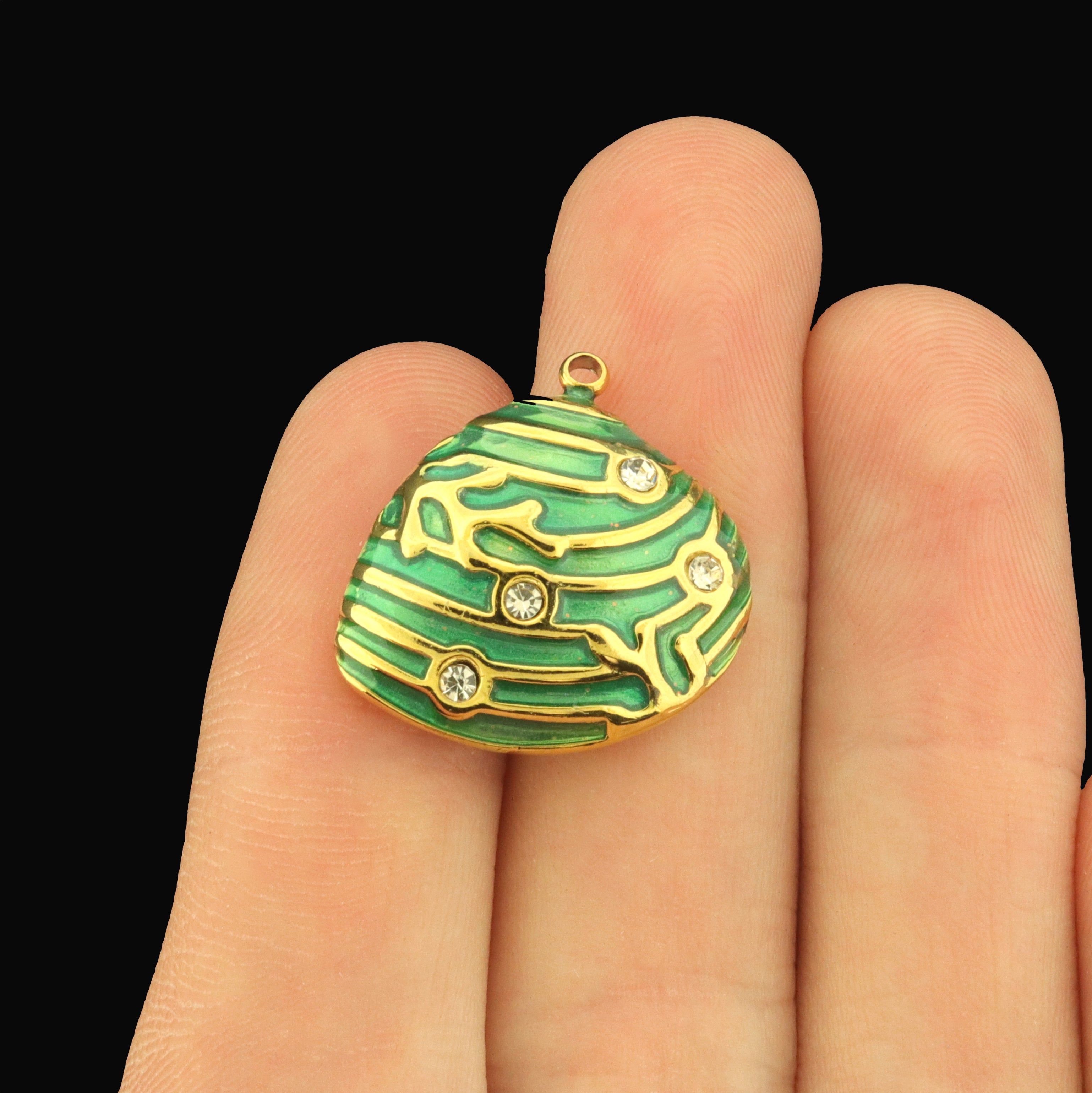 Green Seashell Stainless Steel Enamel Charms - E1635