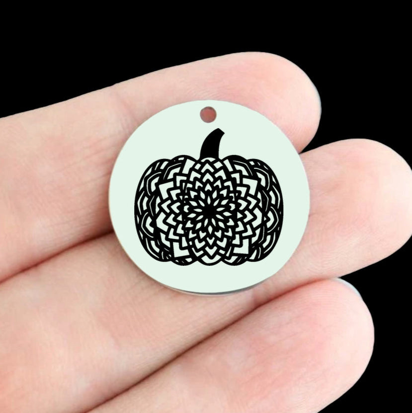 Halloween Stainless Steel 25mm Round Charms - Pumpkin