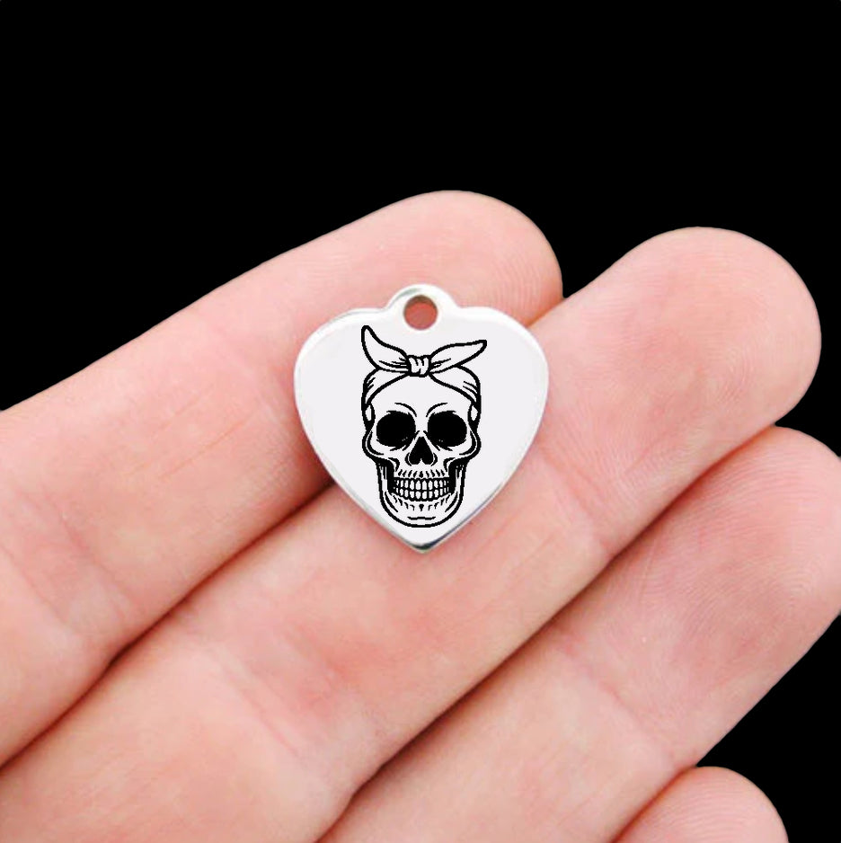 Halloween Stainless Steel Charms - Smiling Skull with Bandana