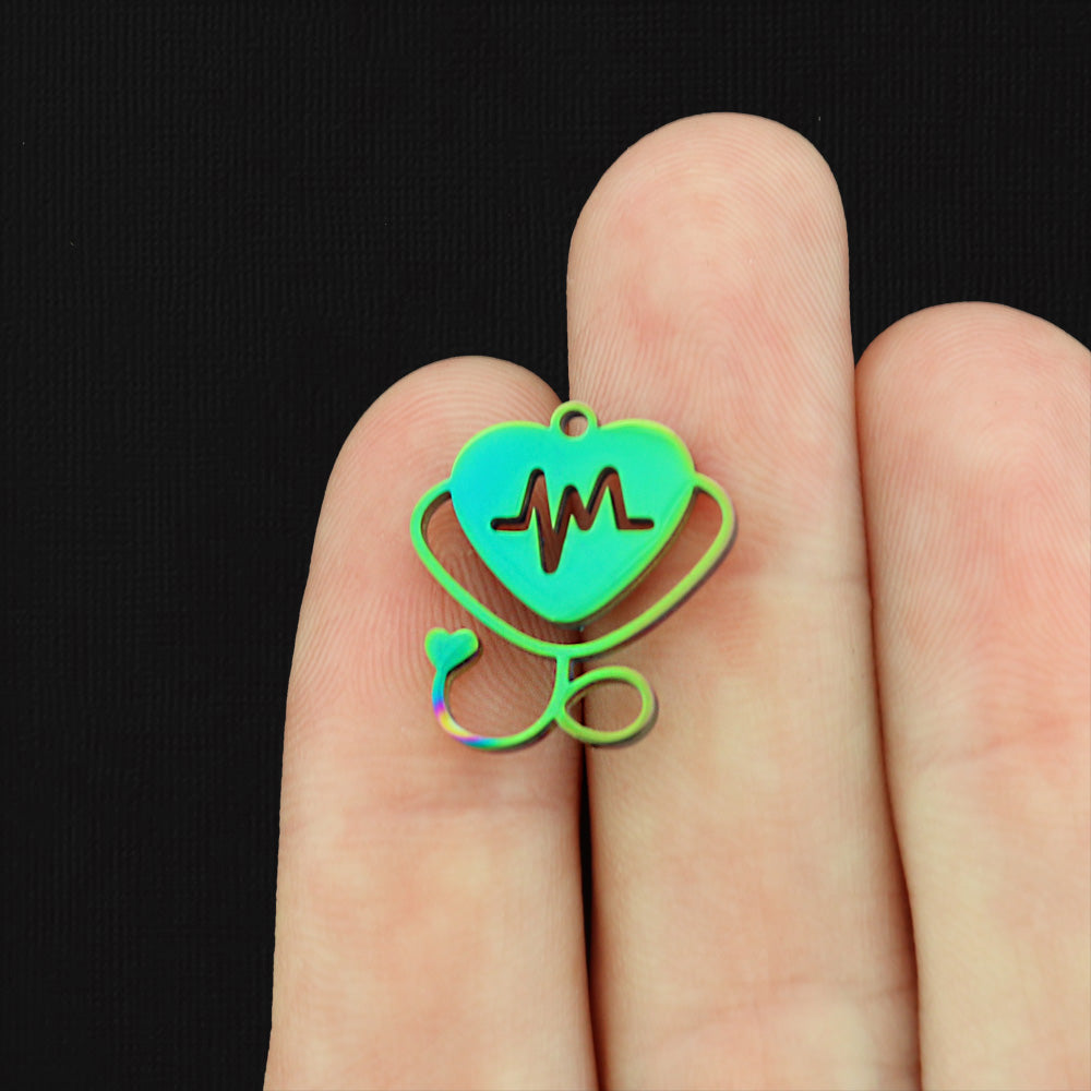 Heart Stethoscope Stainless Steel Charms - Choose Your Tone