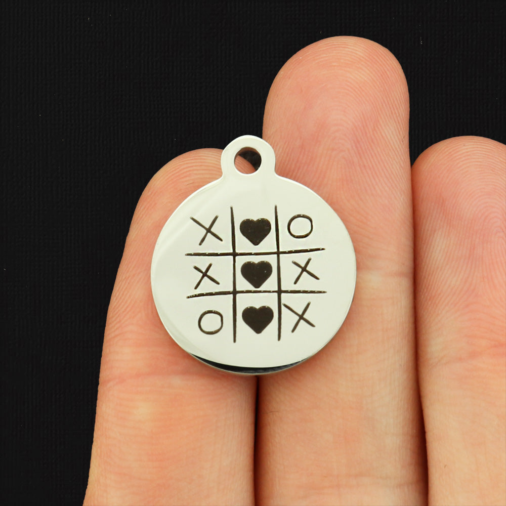 Heart Tic Tac Toe Game Stainless Steel Charms - BFS001-8207