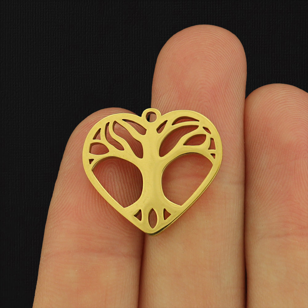 Heart Tree of Life Pendant Stainless Steel Charm - Choose Your Tone
