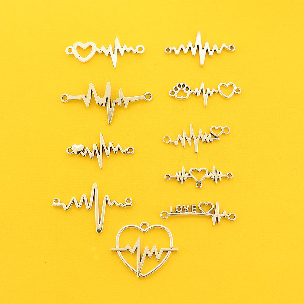 Heartbeat Collection Antique Silver Tone 10 Different Charms - COL450H