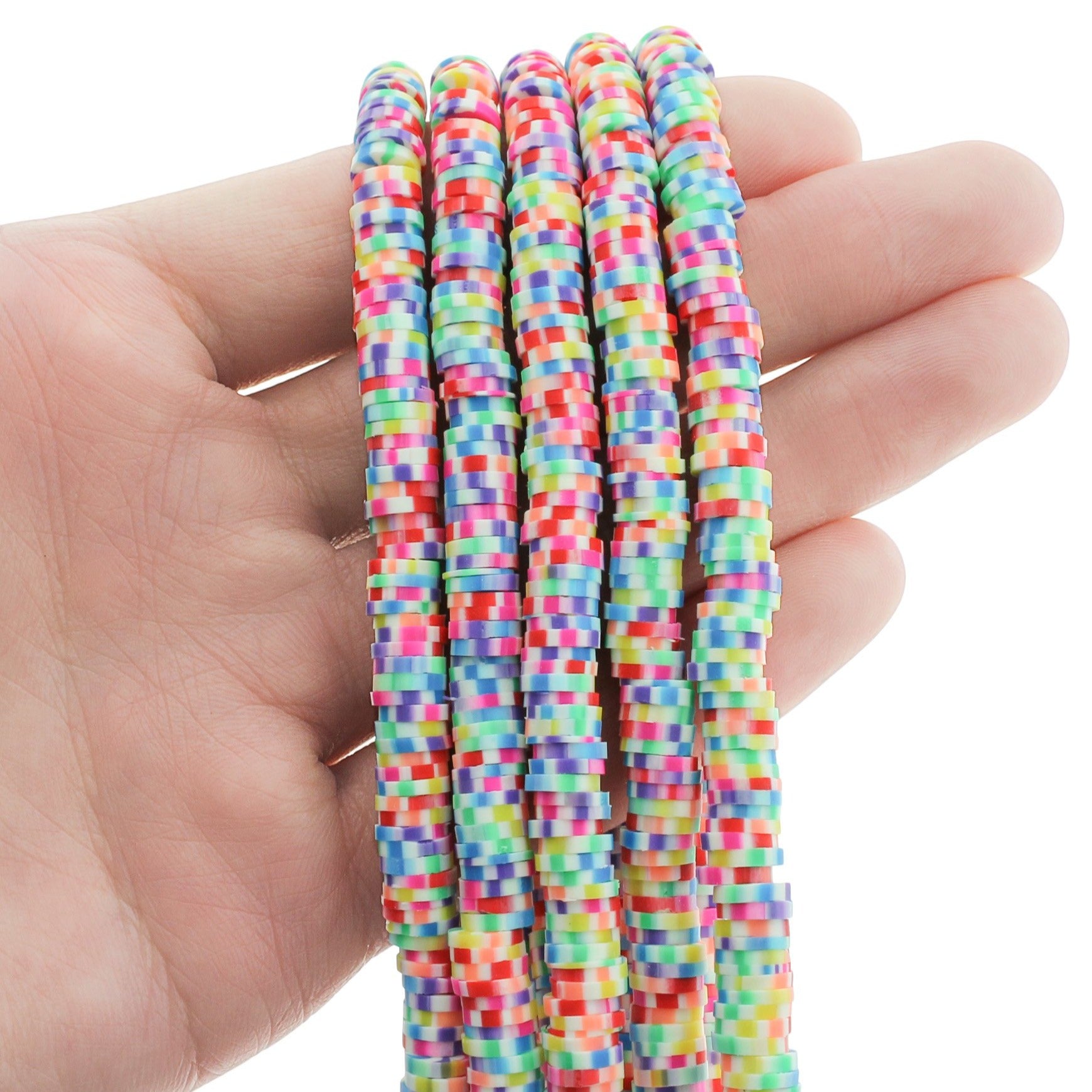 Perles en Pâte Polymère Heishi 6mm x 1mm - Blanc - 1 Rang 330 Perles - BD1017