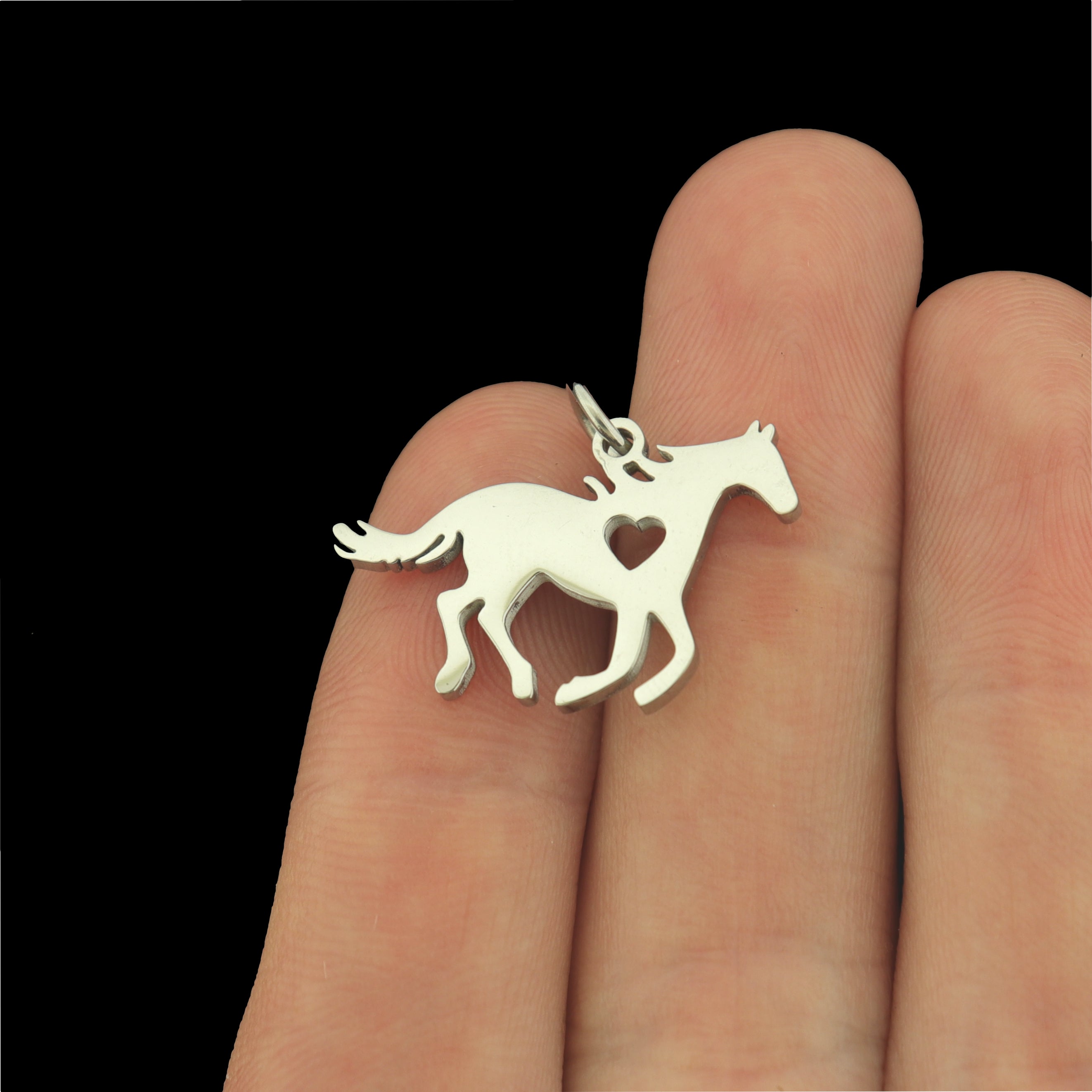 Horse with Heart Cutout Stainless Steel Charm - 2 Silver or 1 Gold Charm - Choose Your Tone