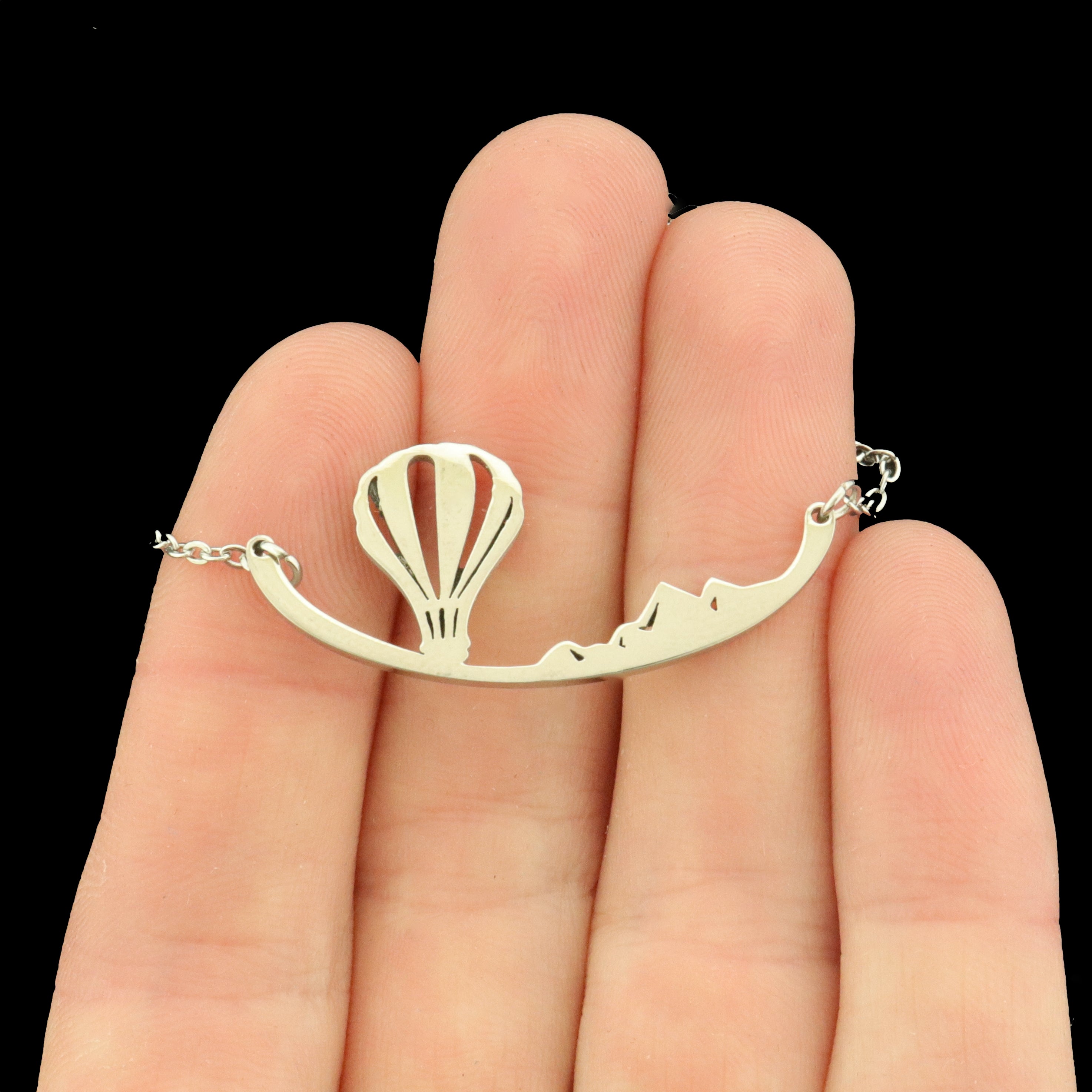 Hot Air Balloon Connector Stainless Steel Charm with Attached Necklace - SSP222