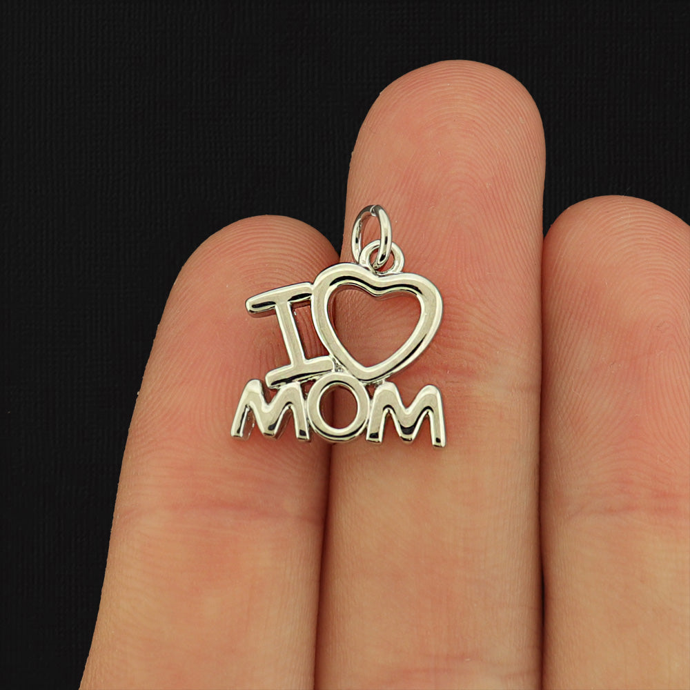 I Love Mom Silver Tone Brass Charm - BR040