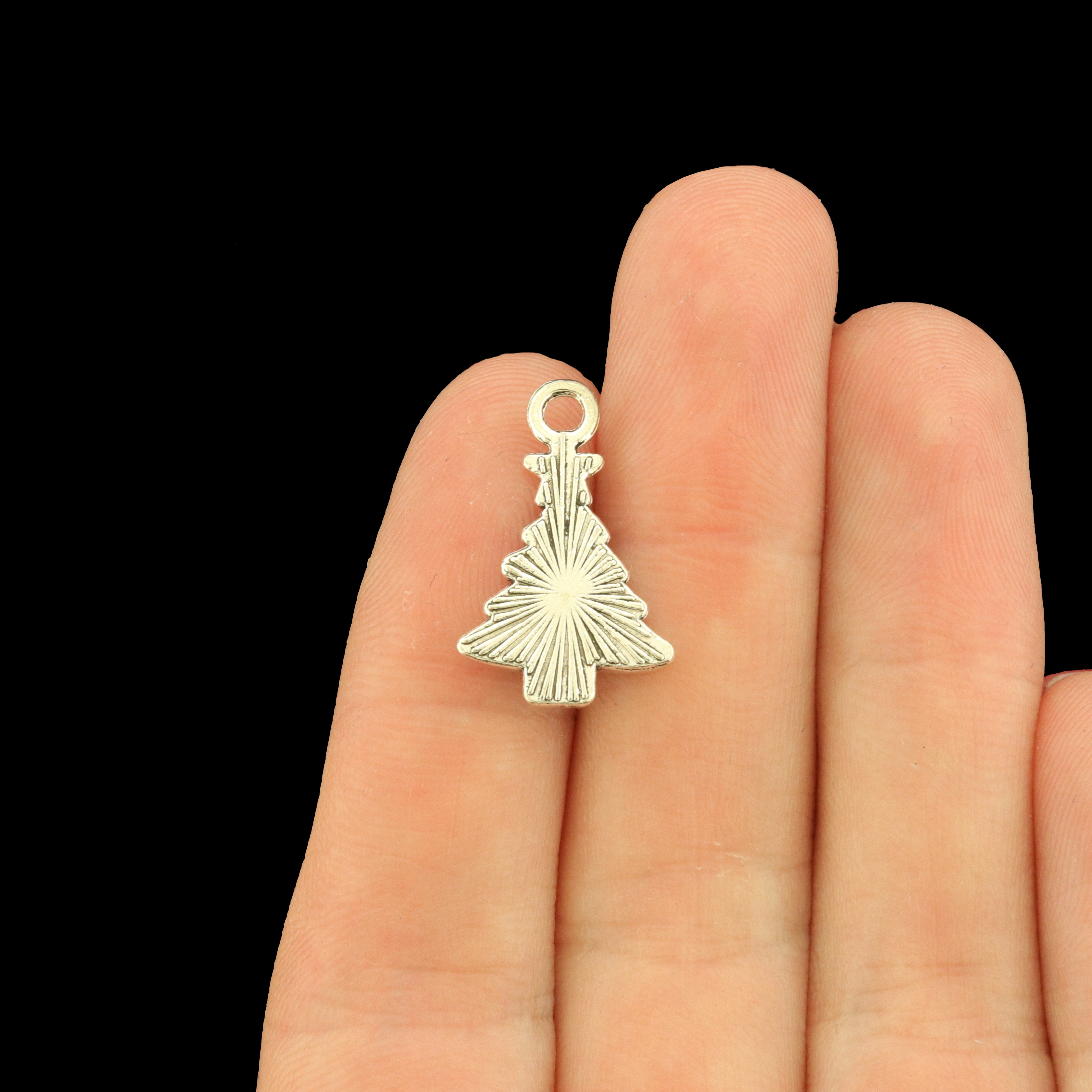 10 Christmas Tree Silver Tone Enamel Charms - E810