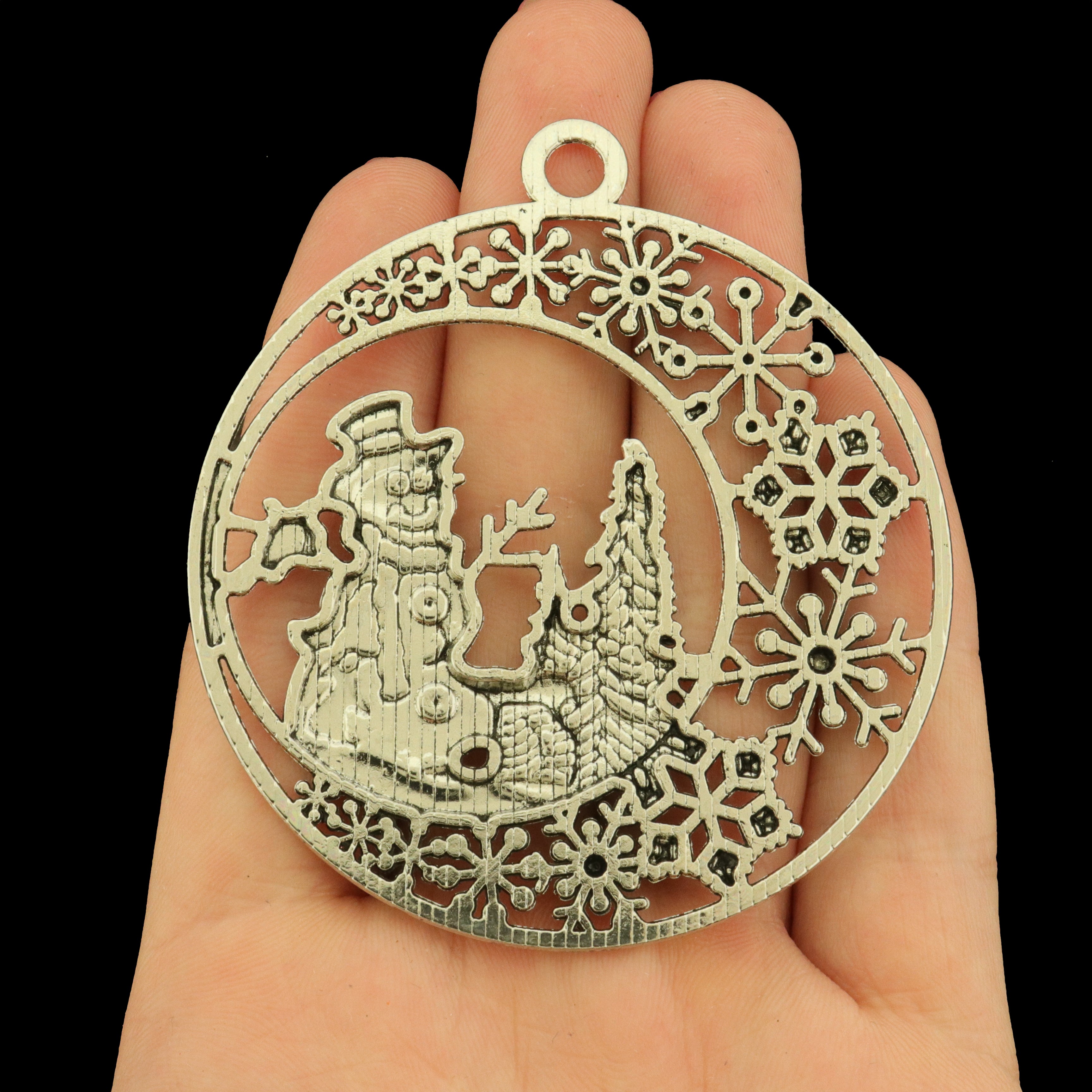 Snowman Antique Pewter Silver Tone Charms with Enamel Scarf - SC7893