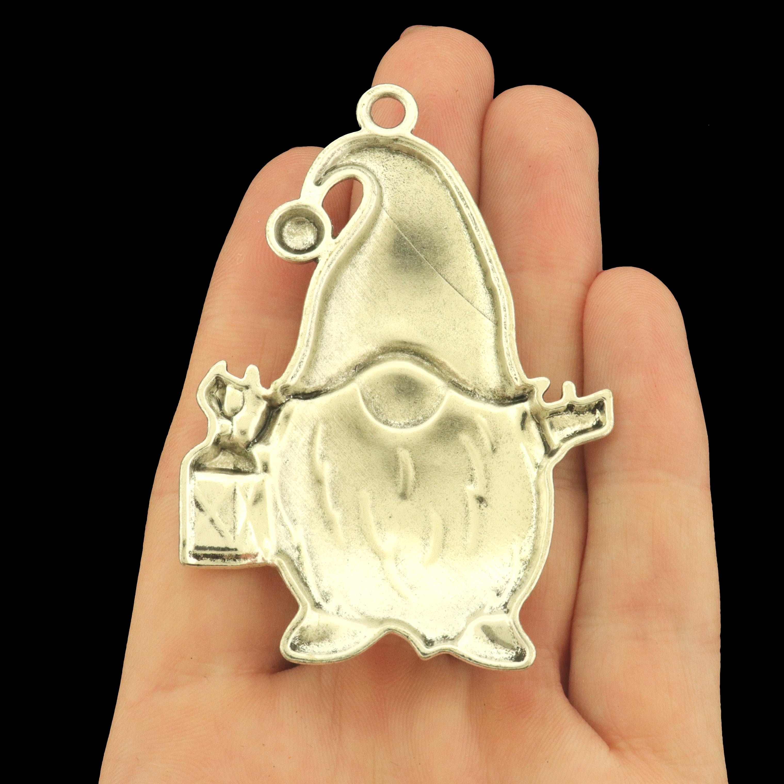 Elf with Santa Hat Antique Pewter Silver Tone Enamel Charms - SC7977