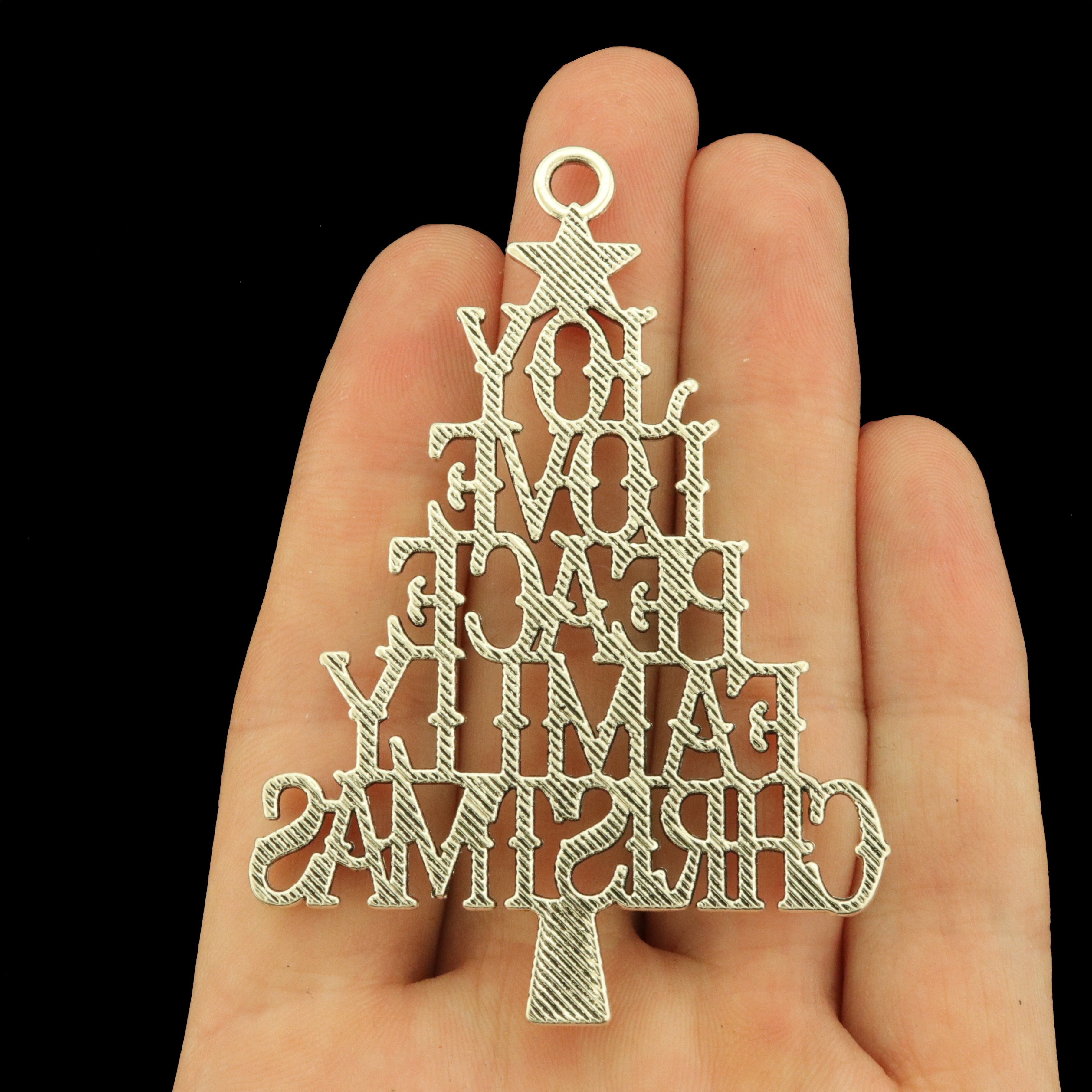 Family Christmas Tree Antique Pewter Silver Tone Charms - SC7866