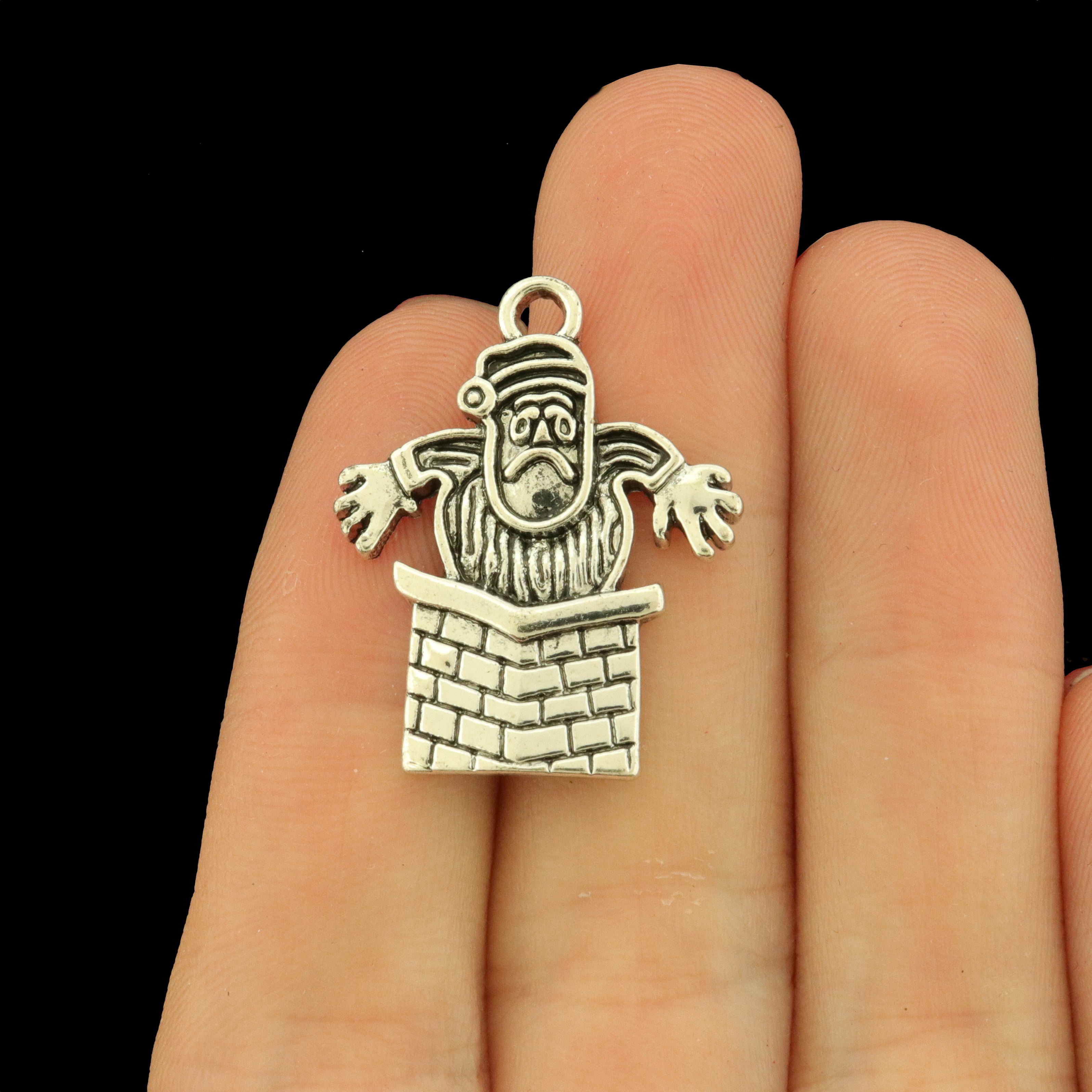 5 Santa Climbing Chimney Silver Tone Charms - SC210