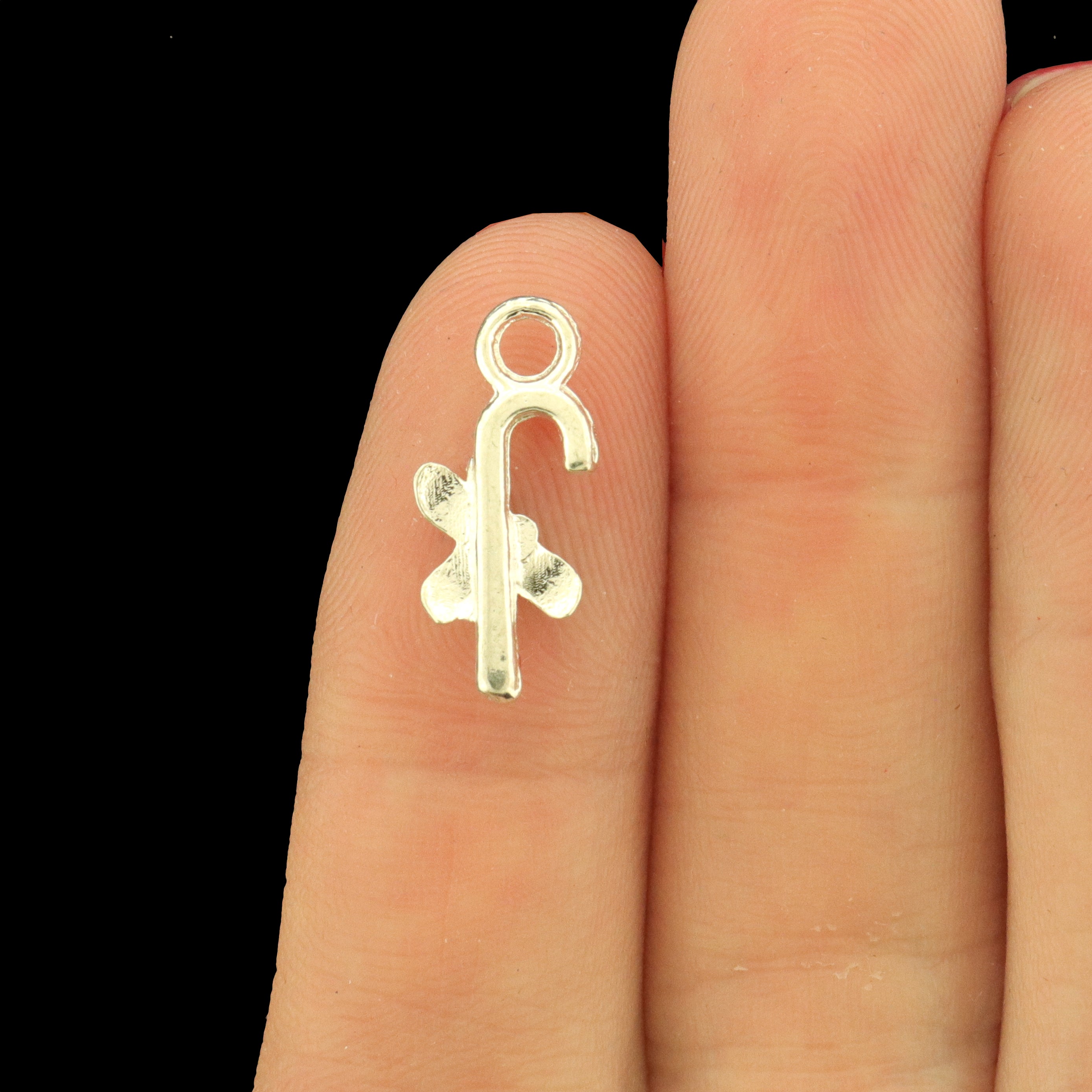 4 Candy Cane Silver Tone Enamel Charms - XC035