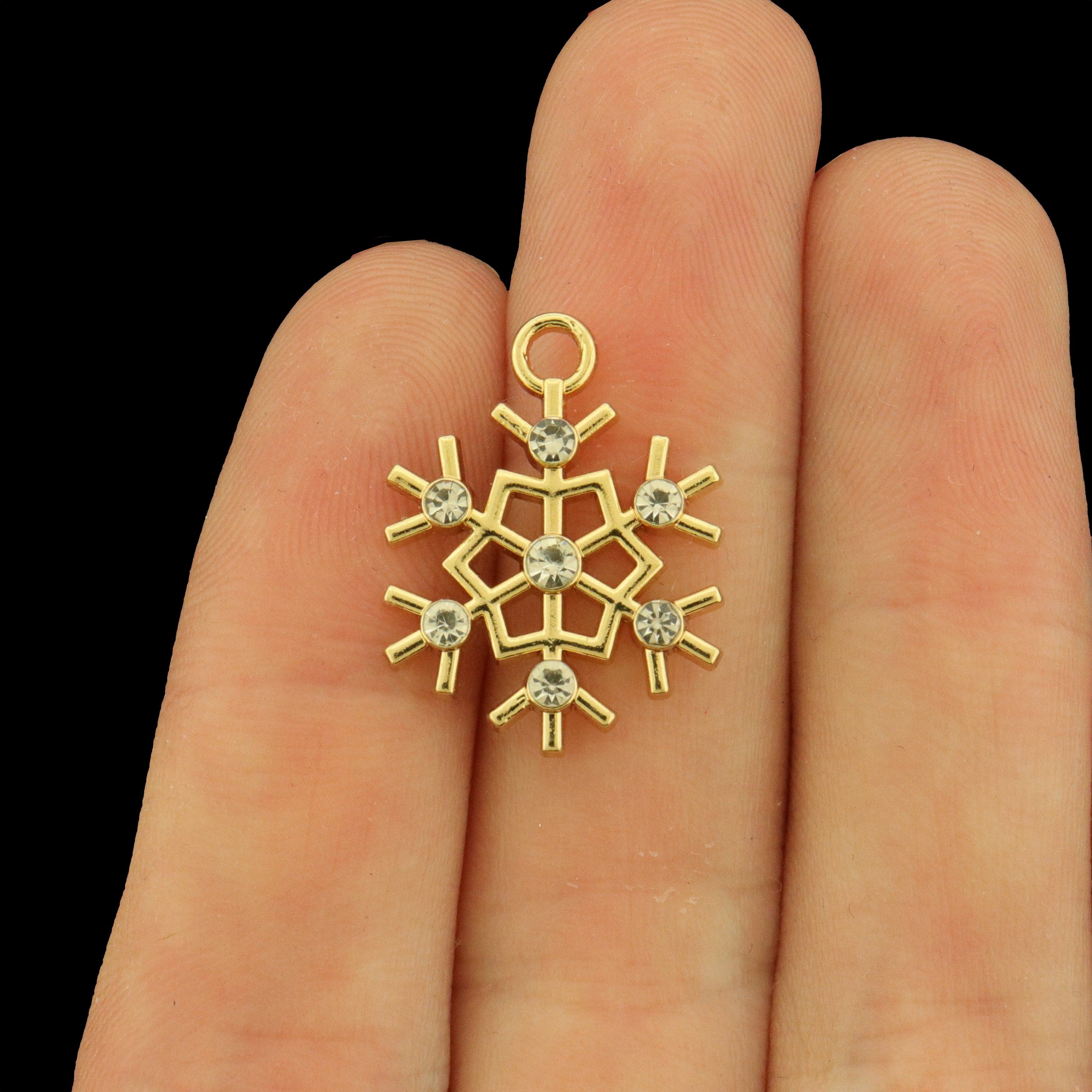 5 Snowflake Charms with Cubic Zirconia - Choose Your Tone!