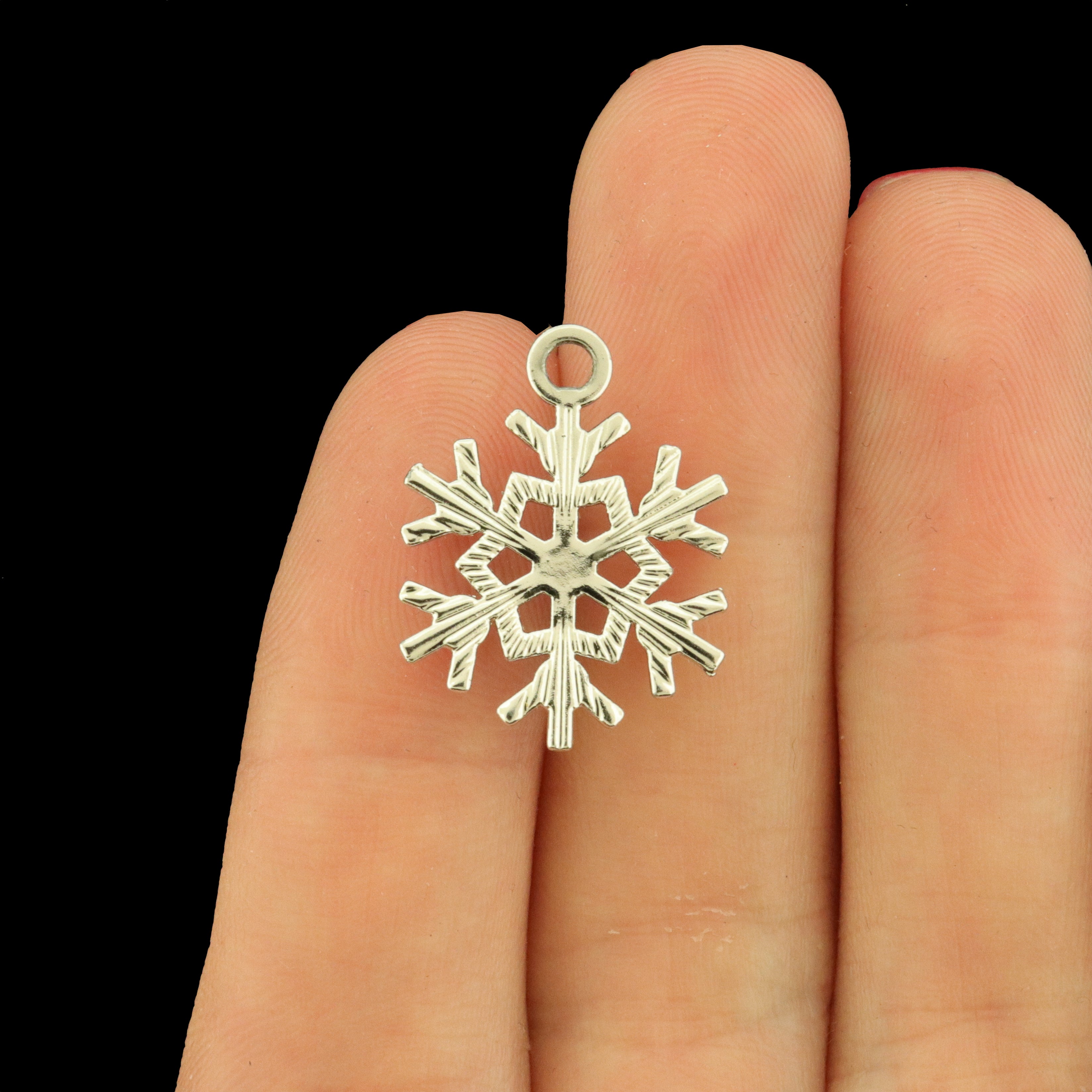 5 Snowflake Charms with Cubic Zirconia - Choose Your Tone!