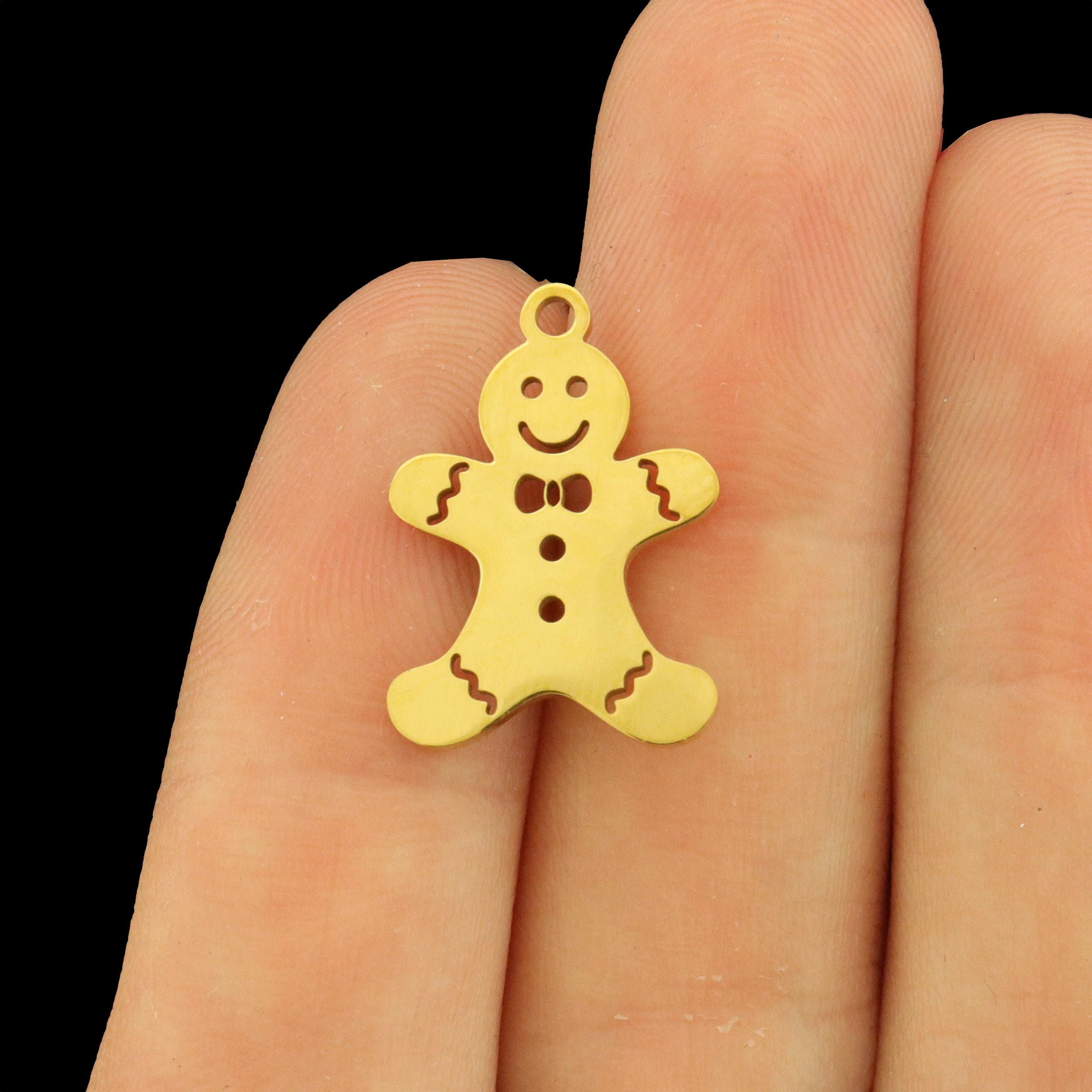 2 Gingerbread Man Stainless Steel Charms 2 Sided - Choose Your Tone!
