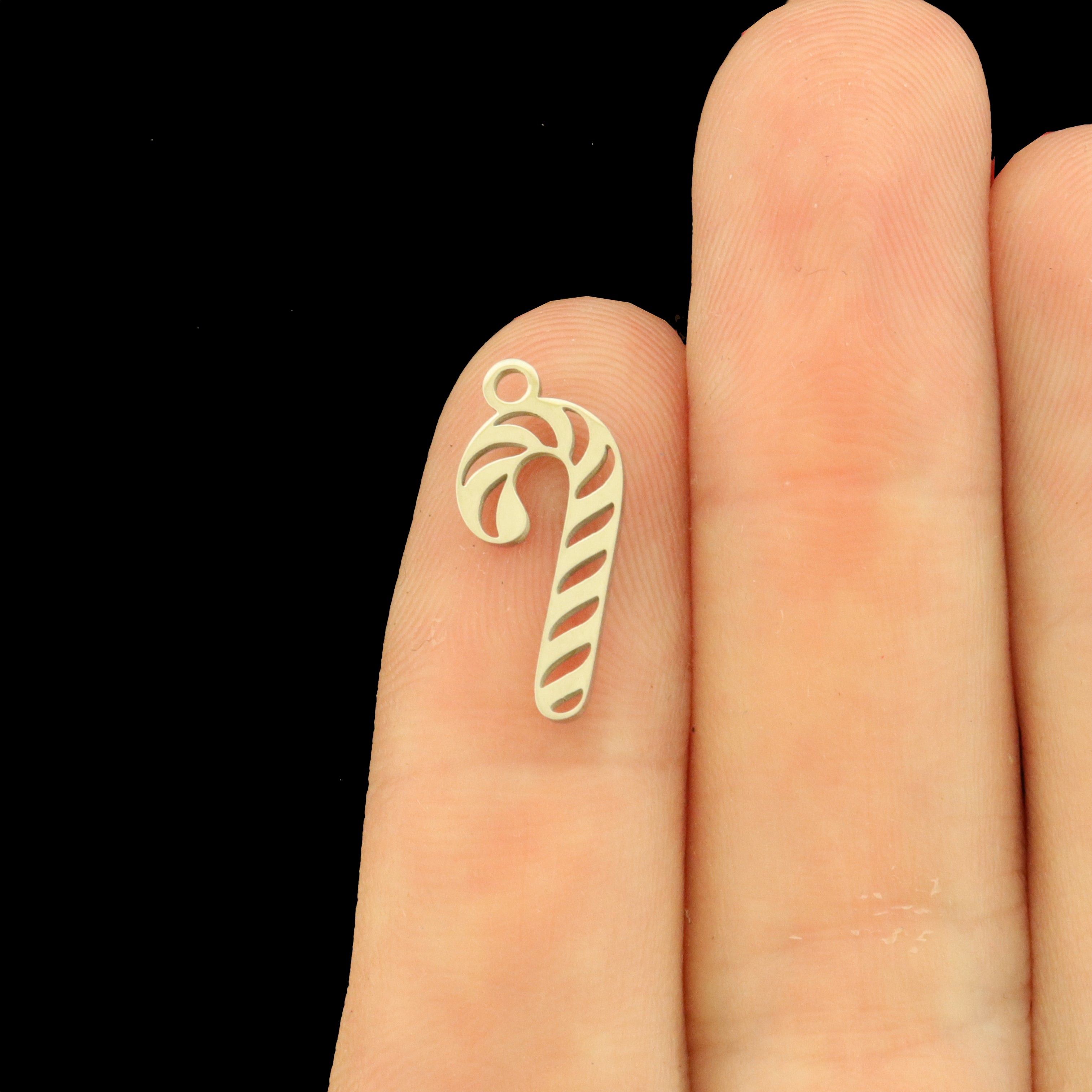 2 Candy Cane Stainless Steel Charms 2 Sided - Choose Silver or 18k Gold!