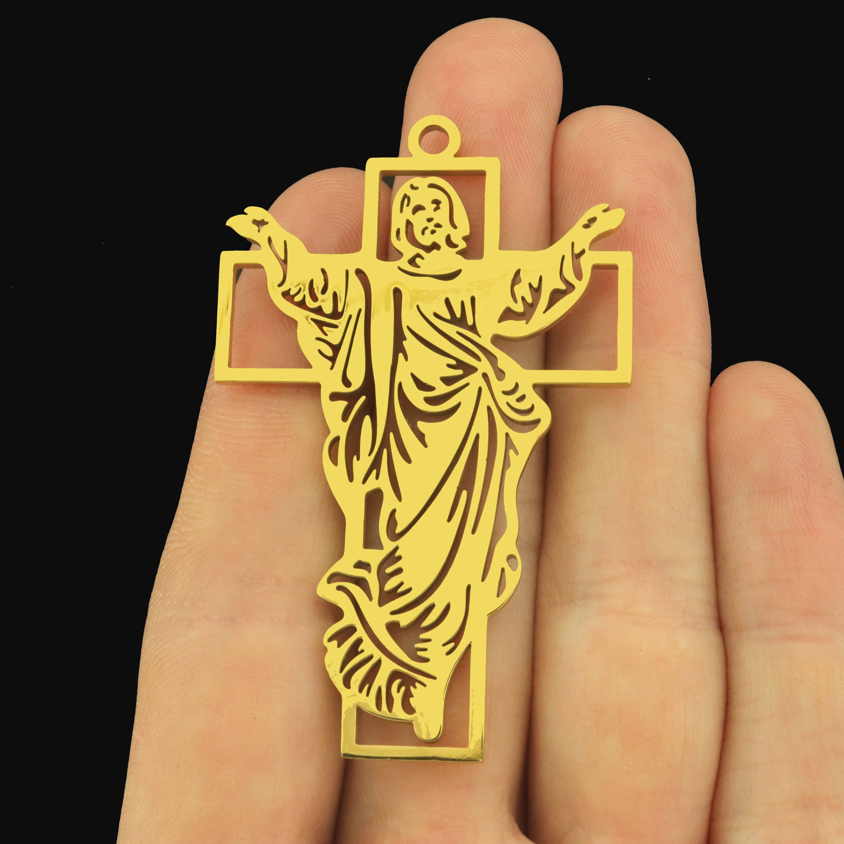 Jesus Stainless Steel Charm - Cross Outline - Choose Your Tone!