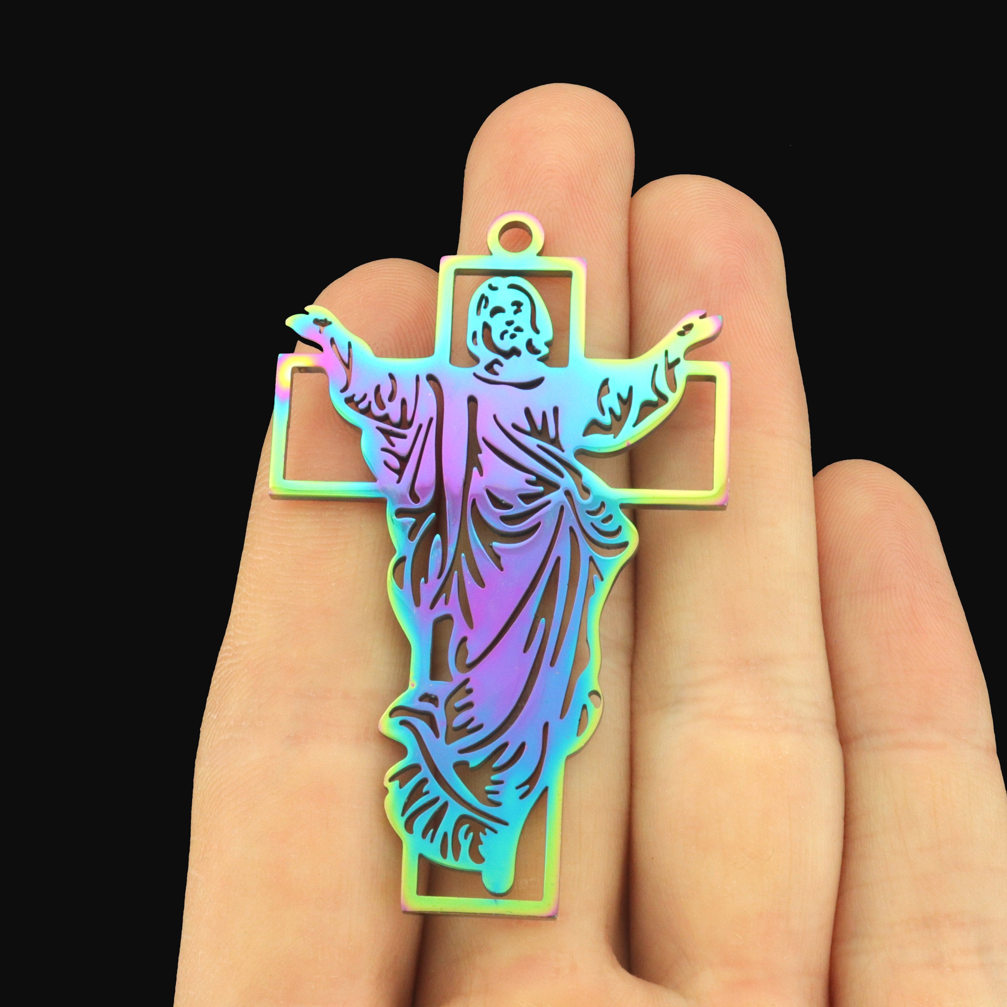 Jesus Stainless Steel Charm - Cross Outline - Choose Your Tone!