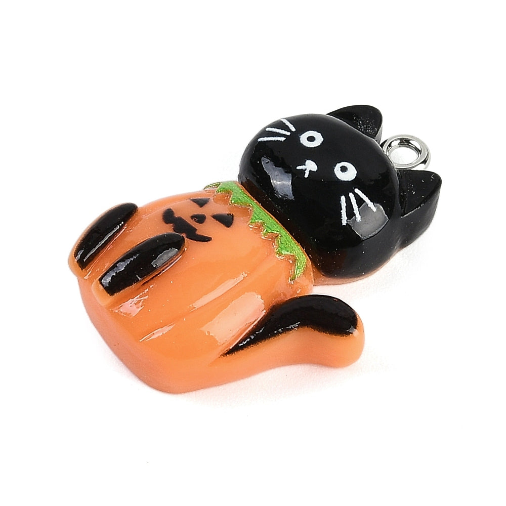 4 Black Cat Pumpkin Resin Charms - K737