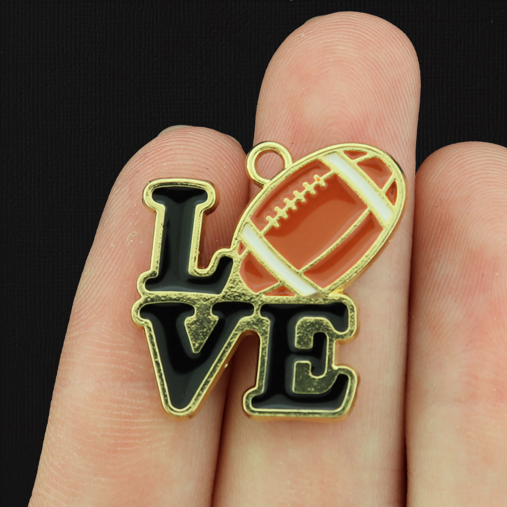 Love Football Gold Tone Enamel Charms - E121