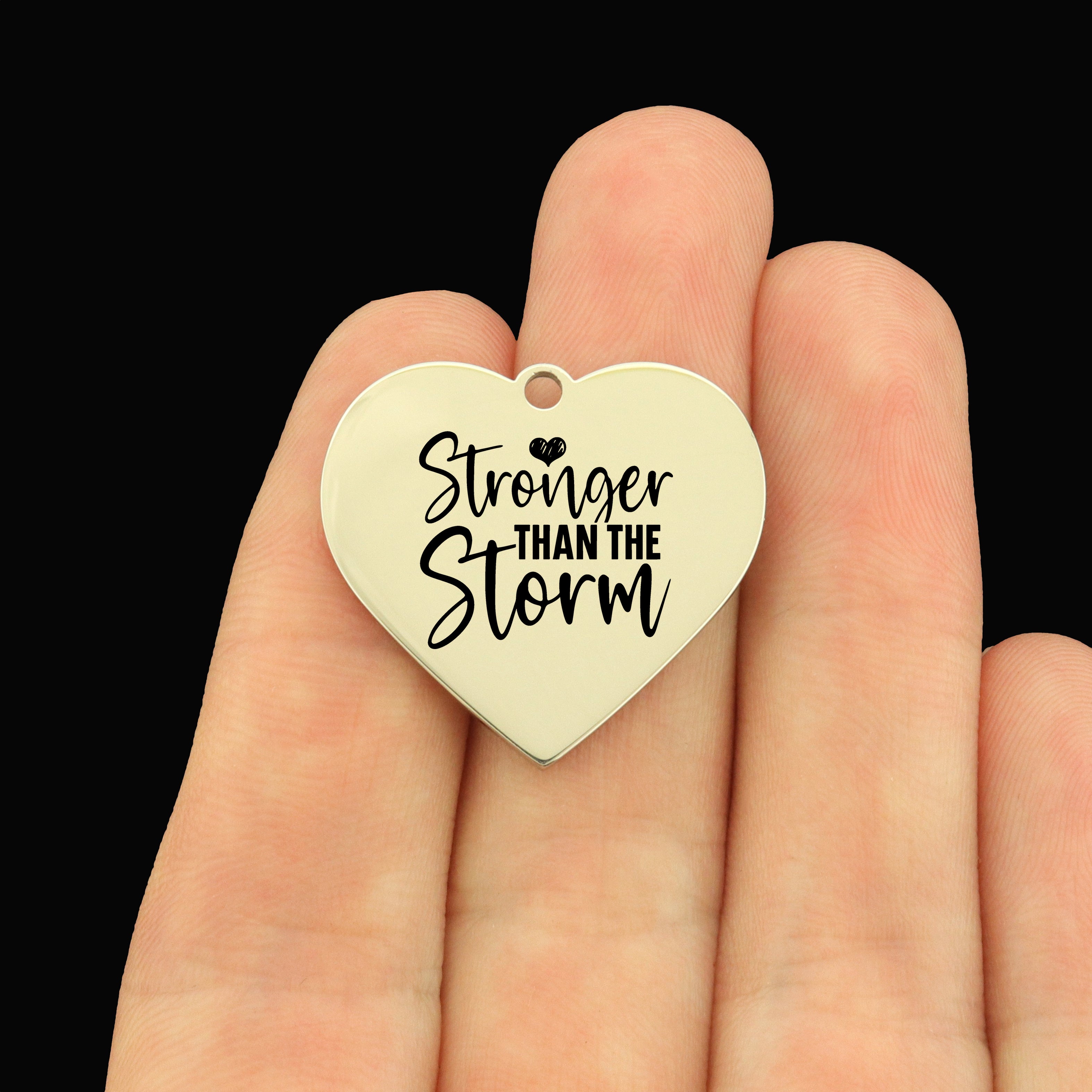 Mental Health Stainless Steel Large Heart Charms - Stronger than the Storm