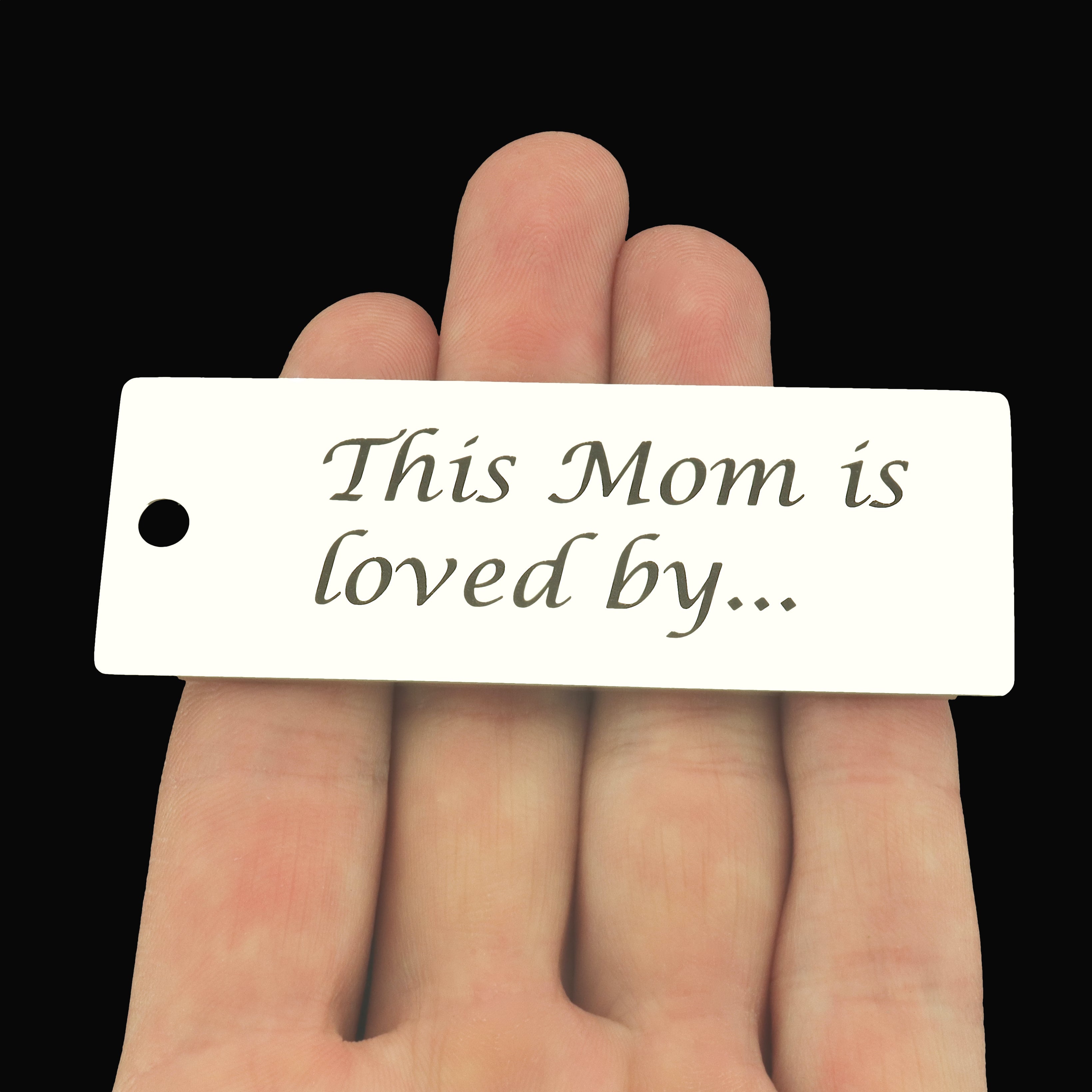 Mom Stainless Steel Key Chain Tag Charm - This Mom is Loved By - BFS033S-8293