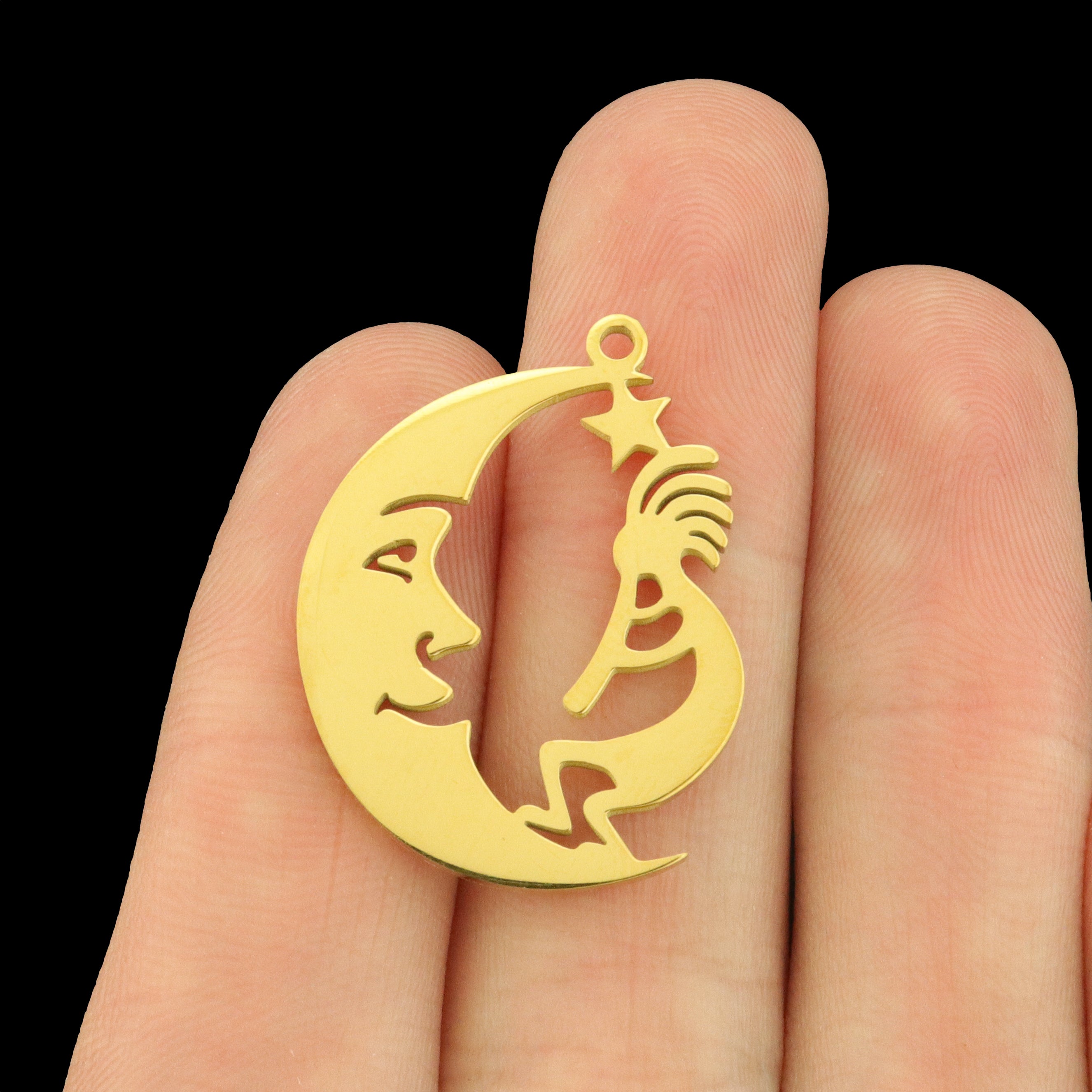 Moon Kokopelli Stainless Steel Charms 2 Sided - Choose Your Tone!