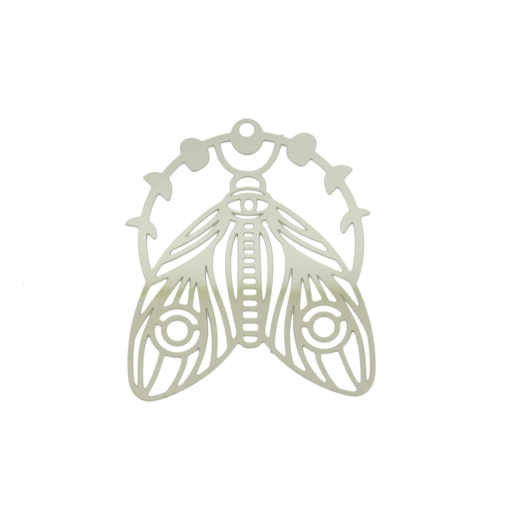 Moon Phase Moth Stainless Steel Charm - SSP674