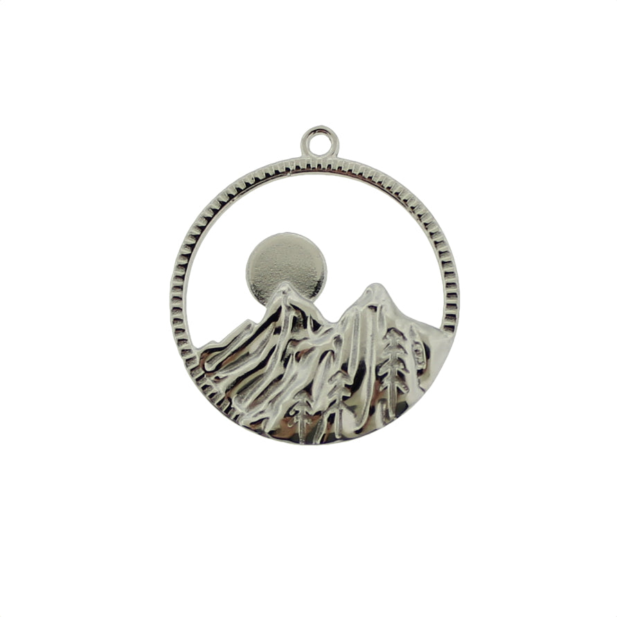 Charme en acier inoxydable ton argent avec montagne - SSP003