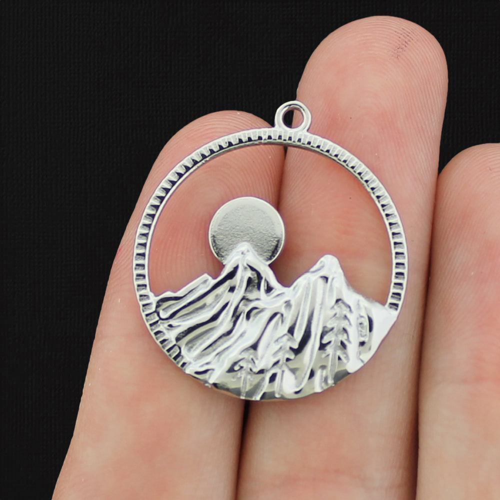 Mountain Silver Tone Stainless Steel Charm - SSP003