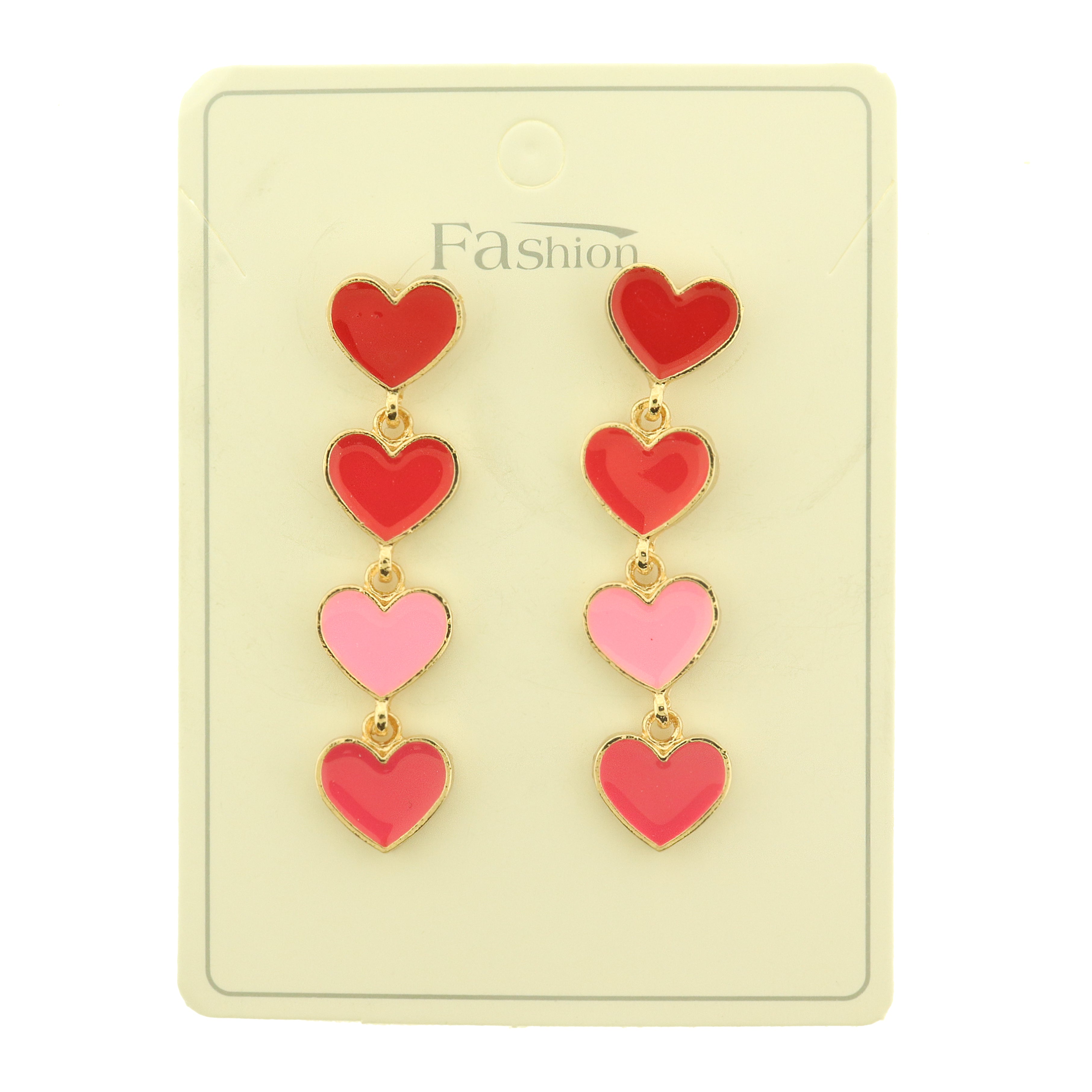 Multicolor Heart Drop Earrings - Gold Tone - 1 Pair - ER1027