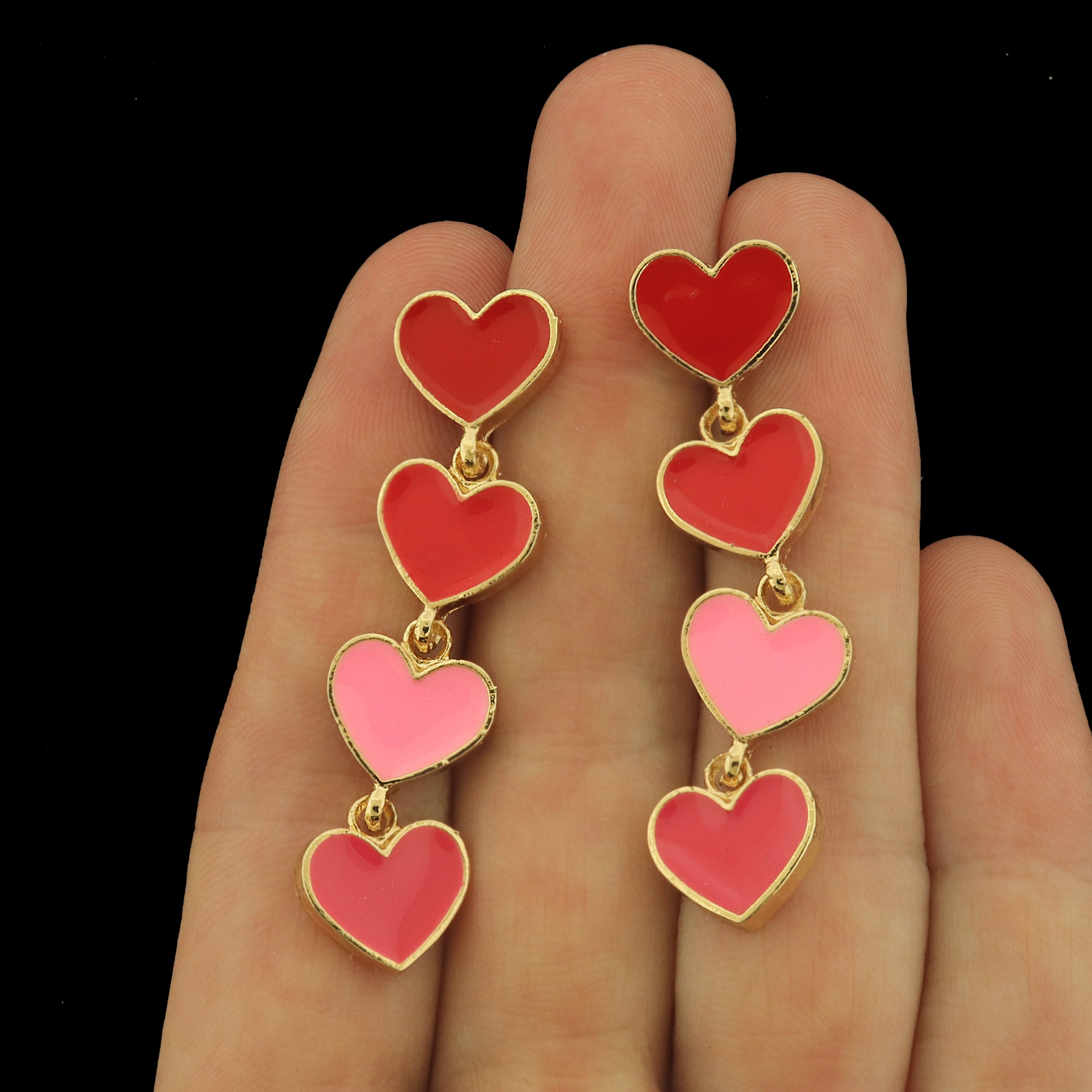 Multicolor Heart Drop Earrings - Gold Tone - 1 Pair - ER1027